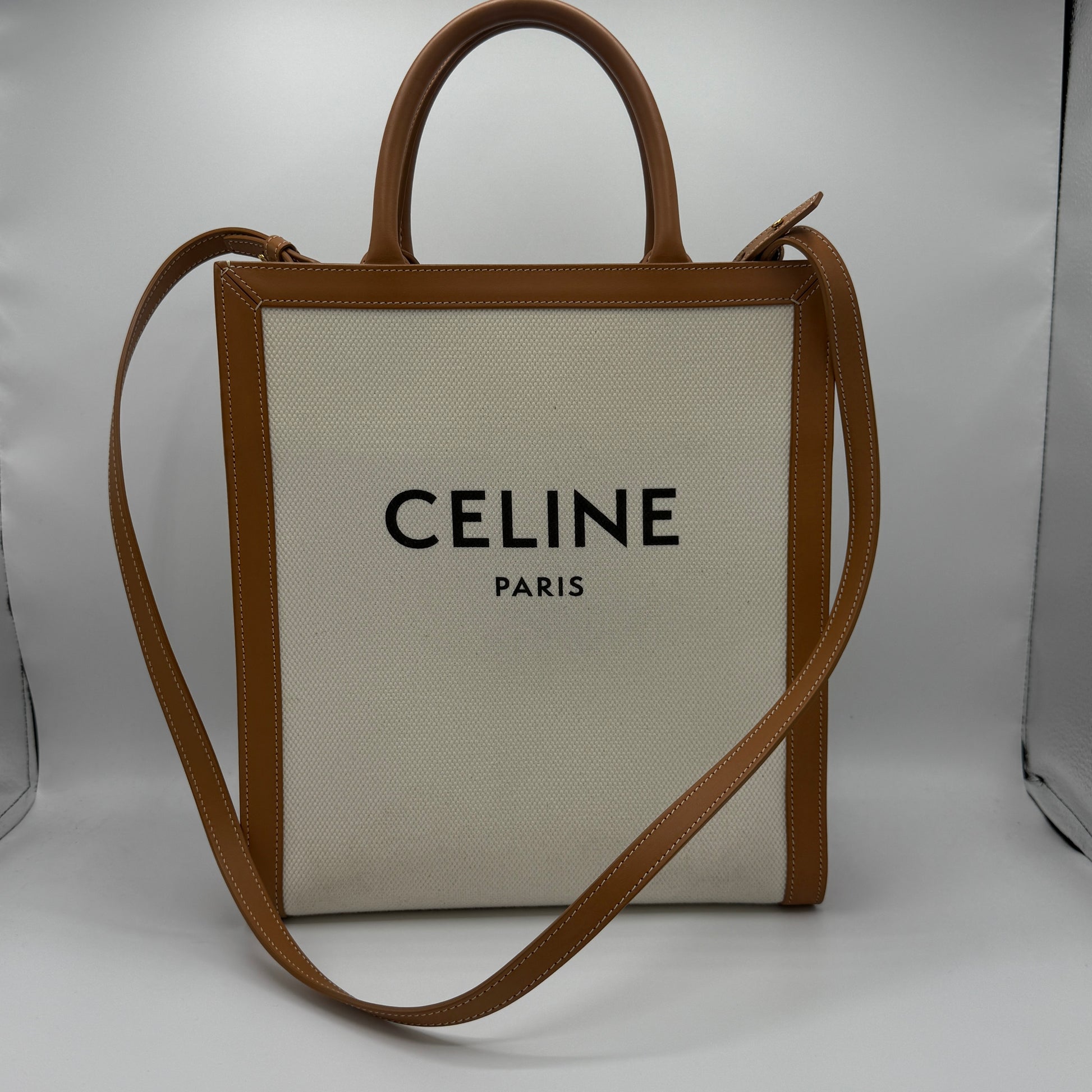 Celine Vertical Cabas Tote Canvas with Leather Small