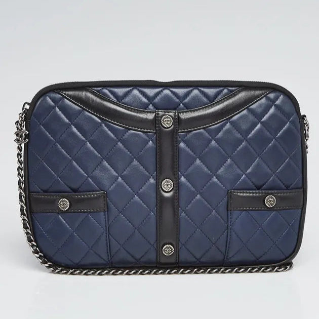 Chanel Navy Blue/Black Quilted Lambskin Leather Girl Chanel twins