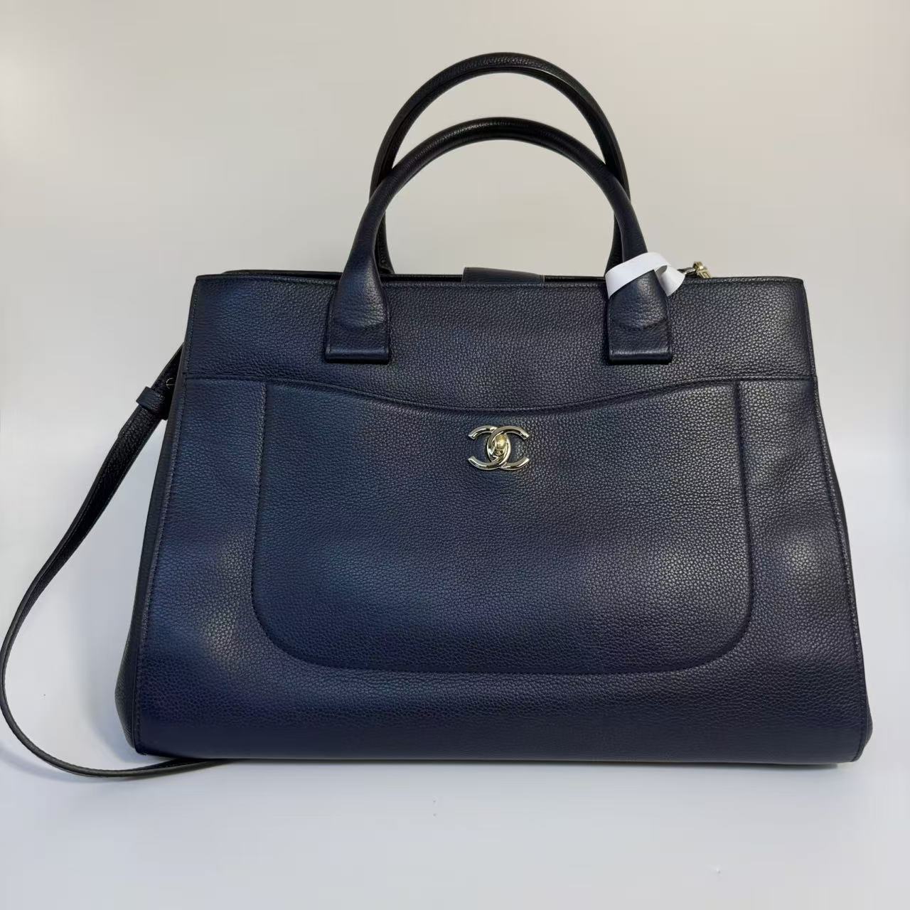 Navy Chanel Medium Caviar Neo Executive Tote Satchel Navy blue twins
