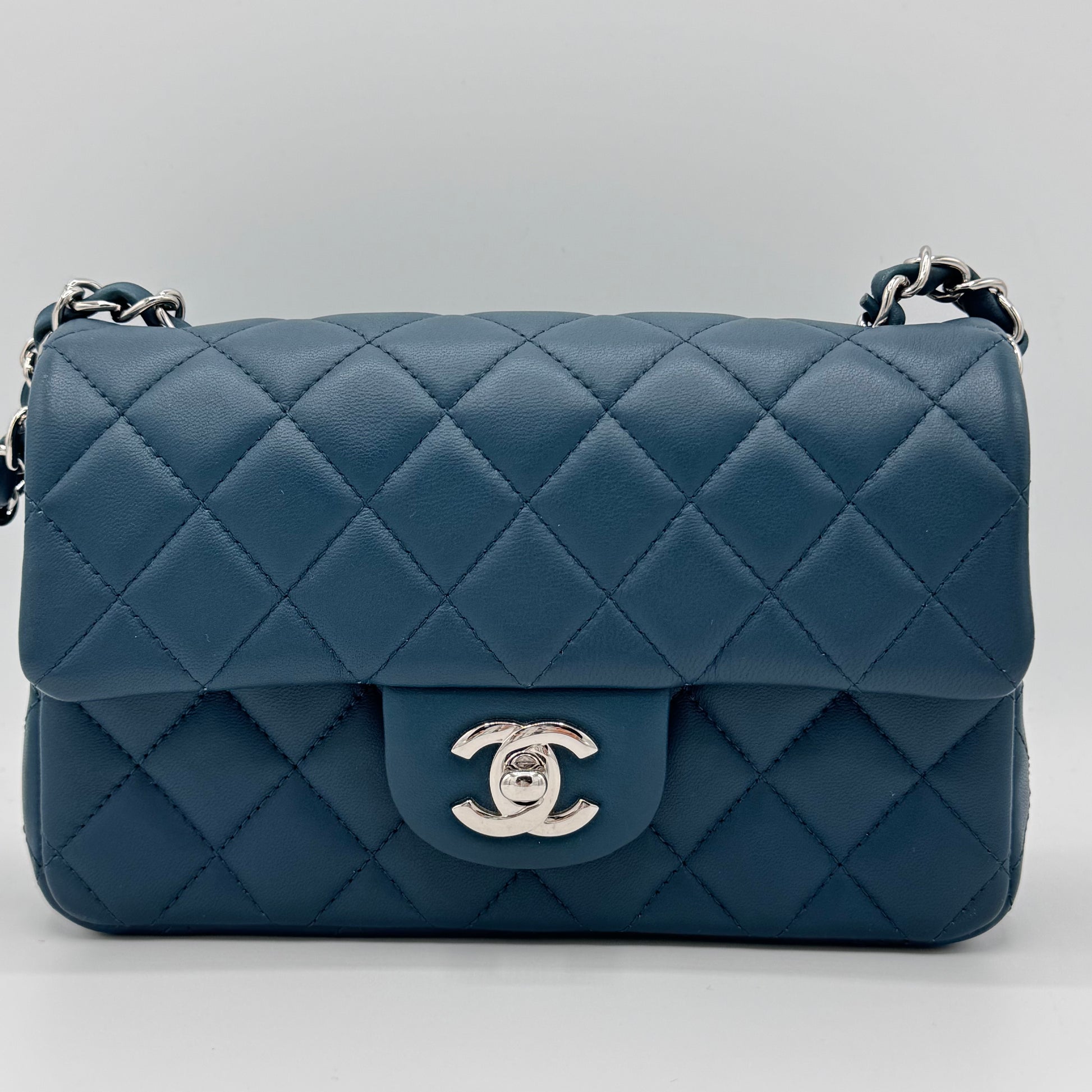 Chanel Lambskin Quilted Mini Rectangular Flap Dark Blue