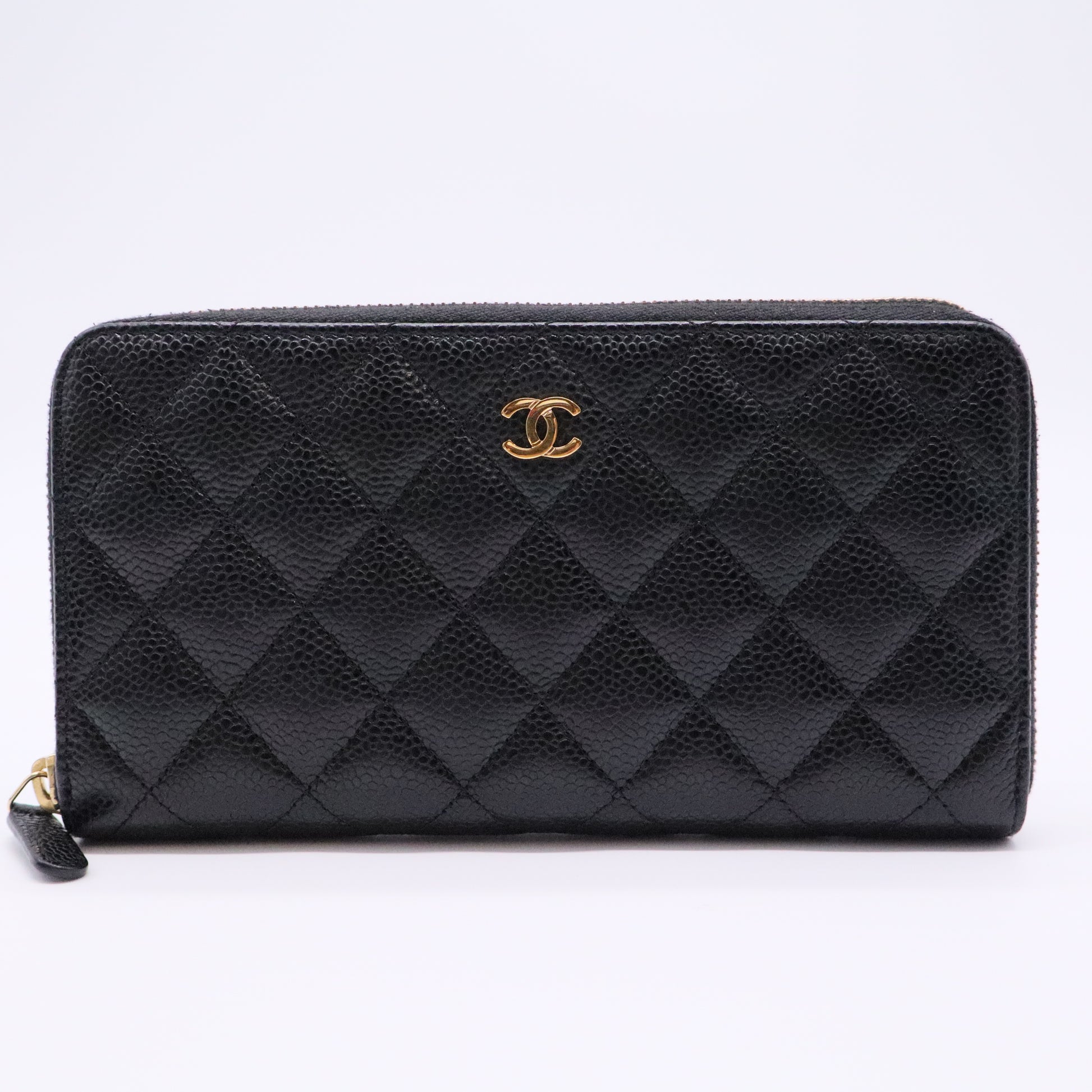 Caviar Quilted Large Gusset Zip Around Wallet Black