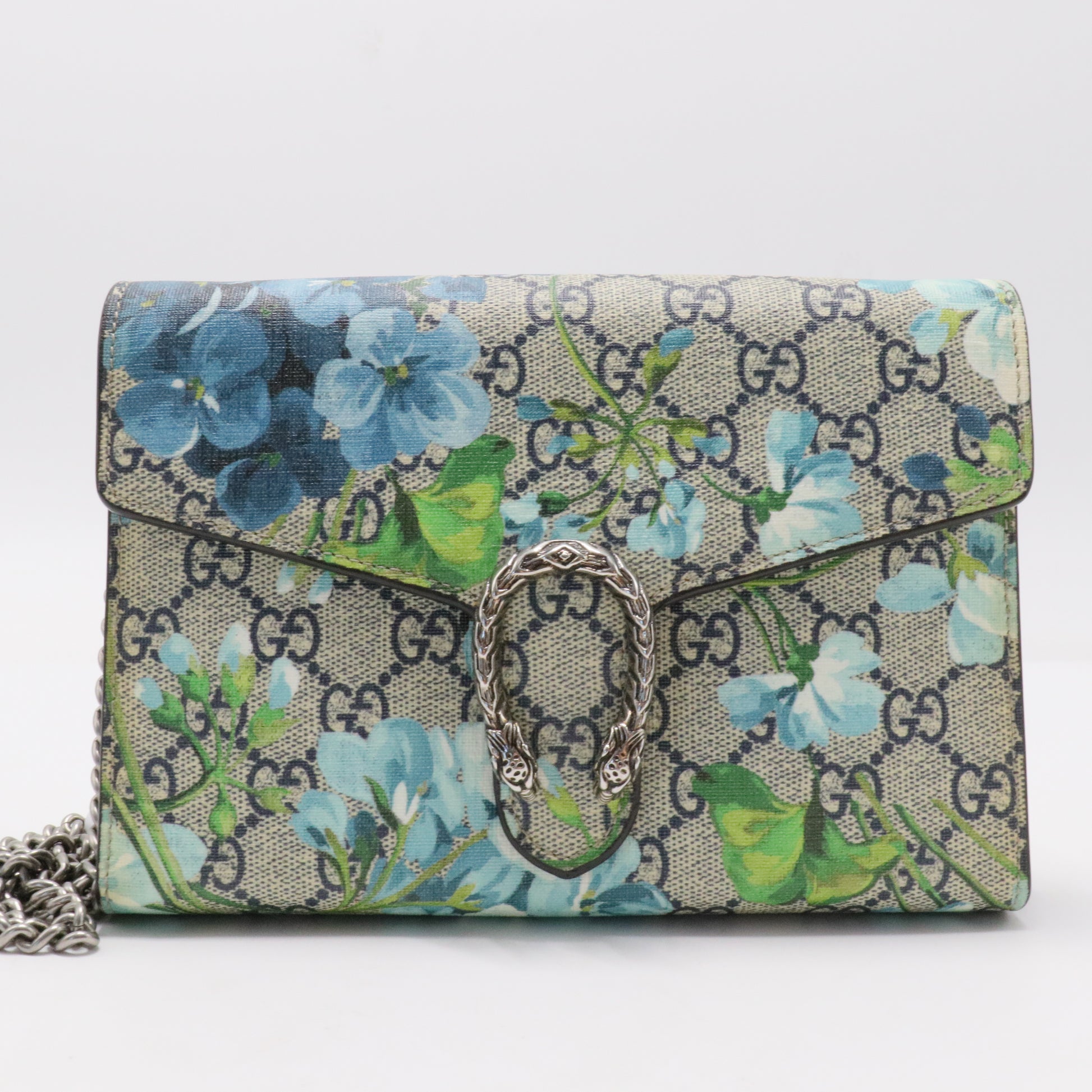 Dionysus Chain Wallet Blooms Print GG Coated Canvas Small