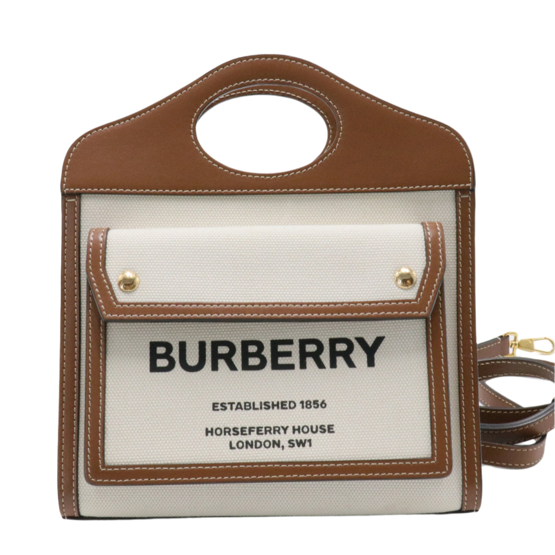Logo Pocket Tote Canvas with Leather Mini - twins