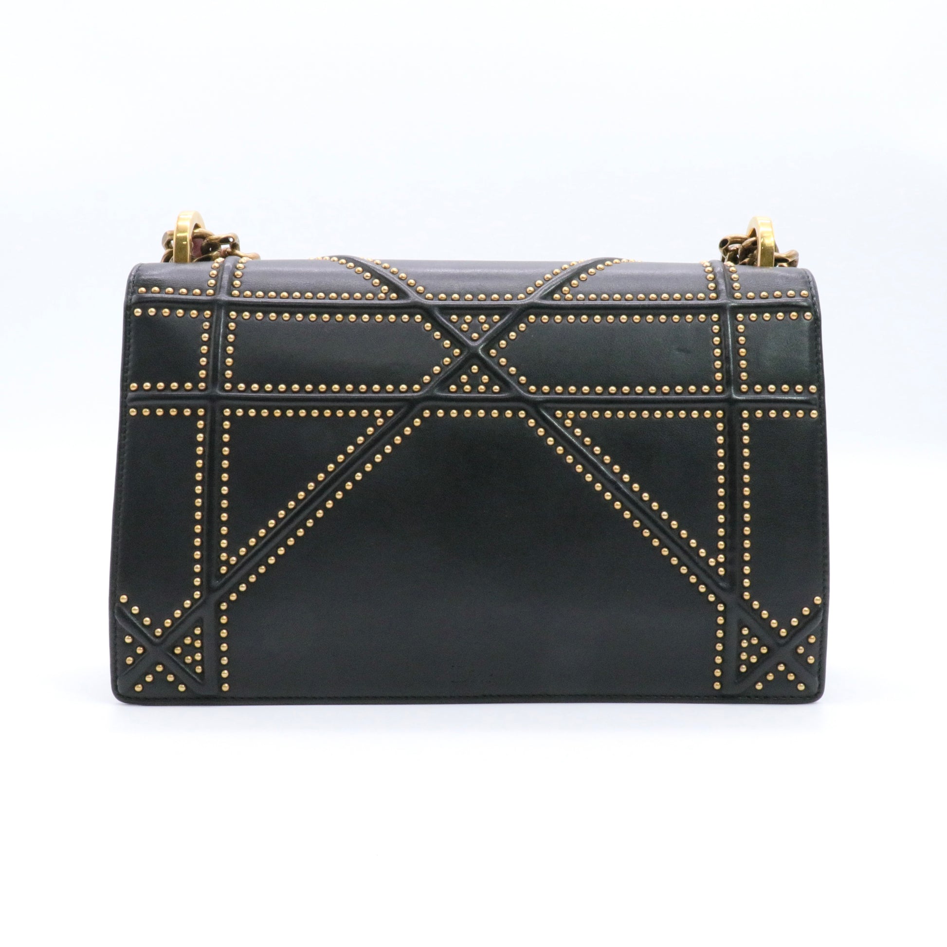 Black Studded Leather Medium Diorama Flap Shoulder Bag Twins