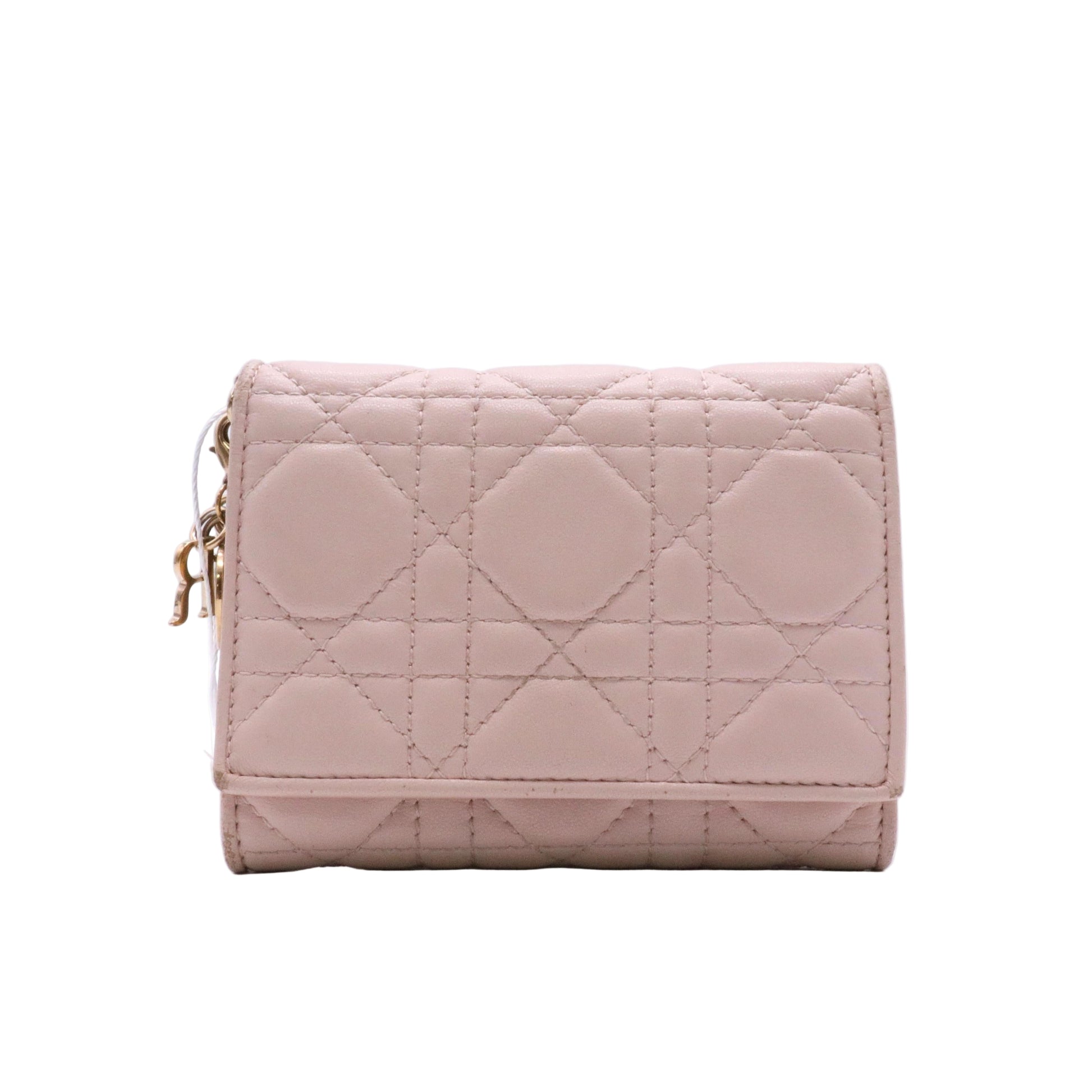 Lambskin Cannage Lady Dior Compact Wallet Light Pink twins