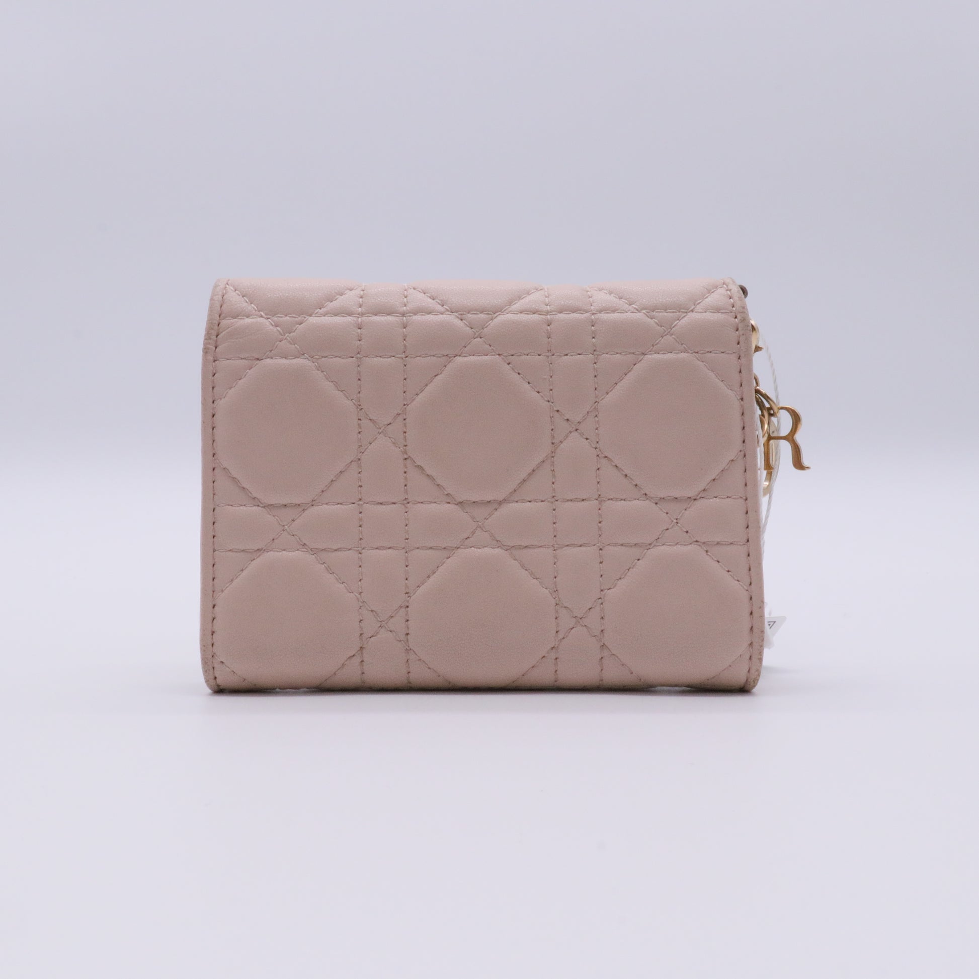 Lambskin Cannage Lady Dior Compact Wallet Light Pink twins