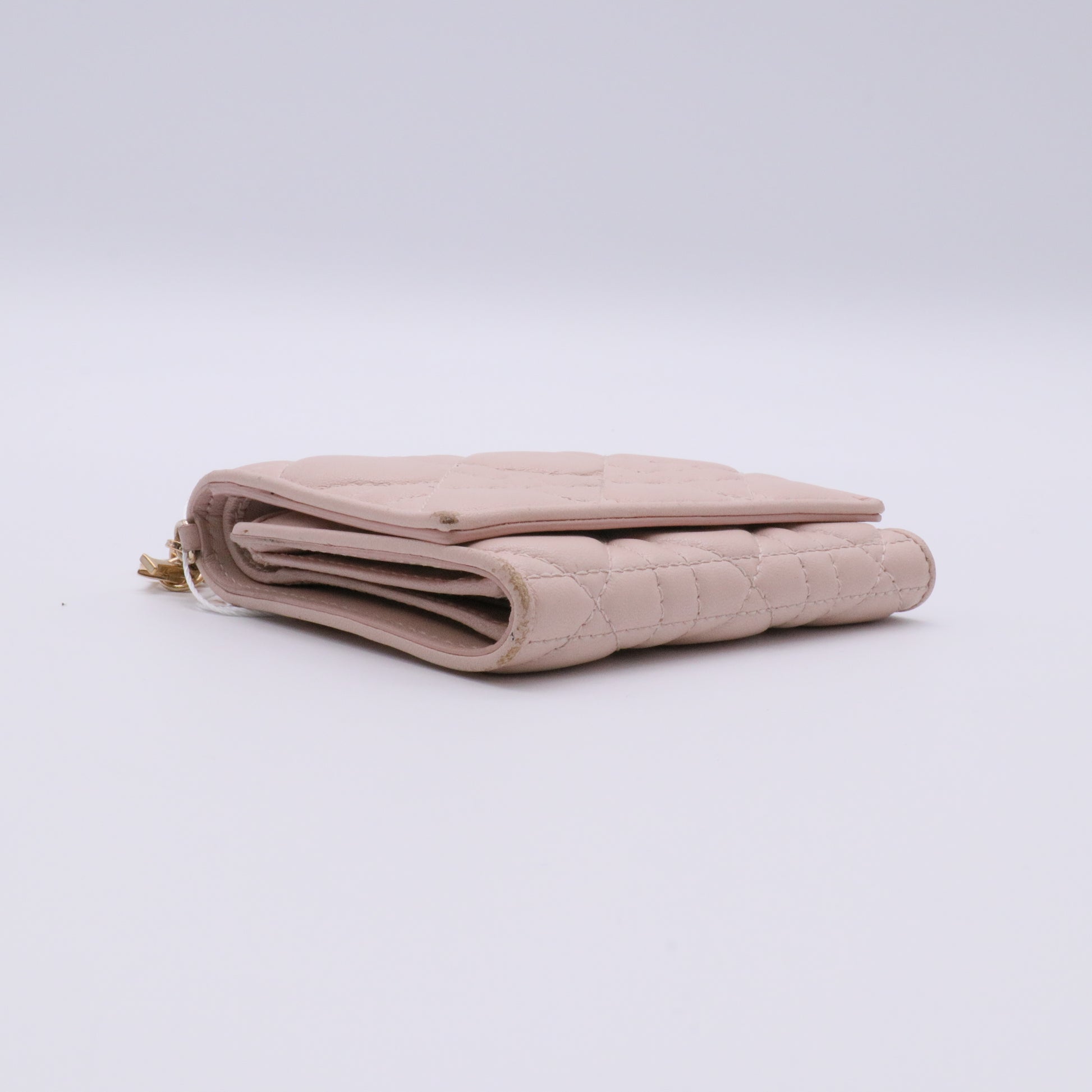 Lambskin Cannage Lady Dior Compact Wallet Light Pink twins