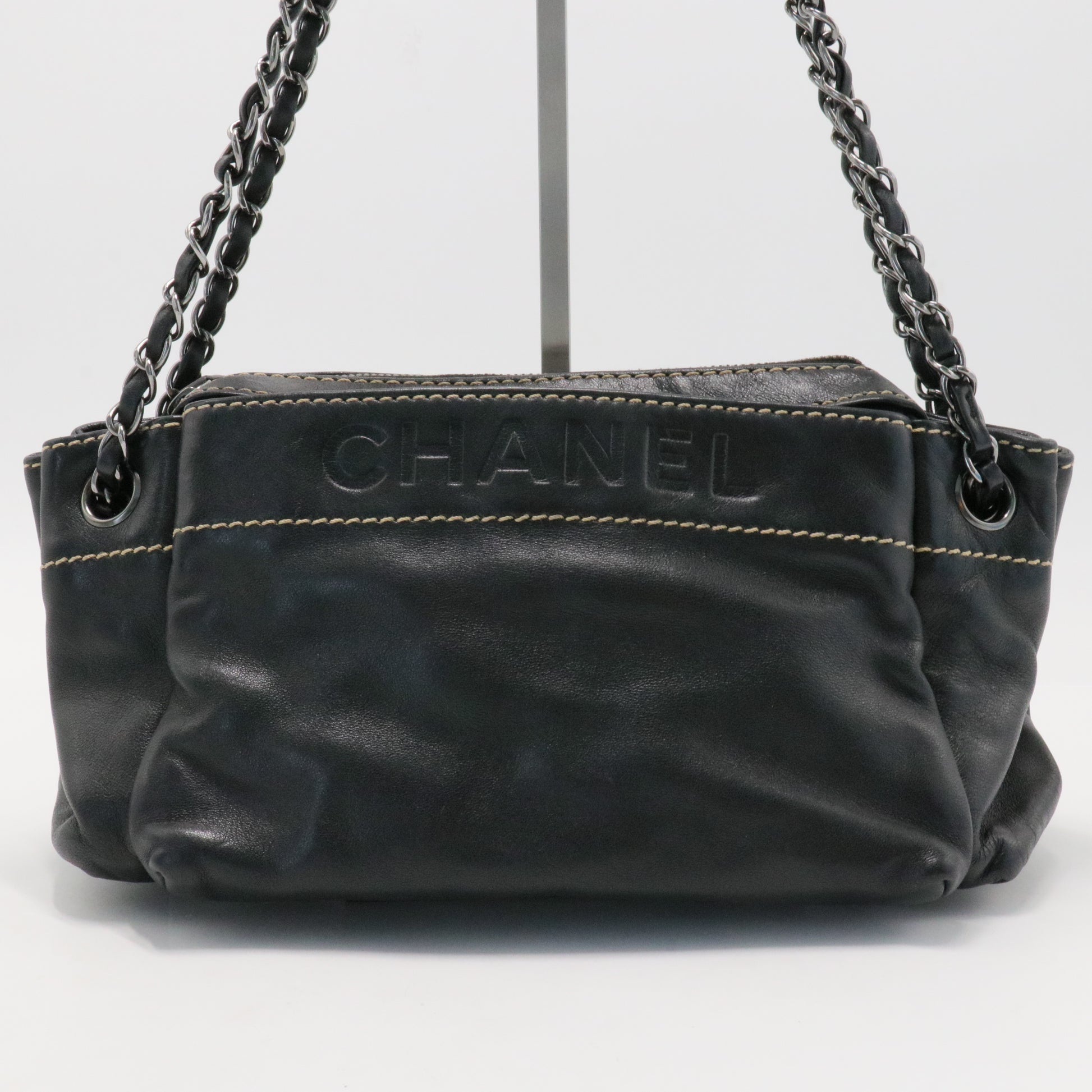 Chanel Black Leather LAX Accordion Shoulder Bag