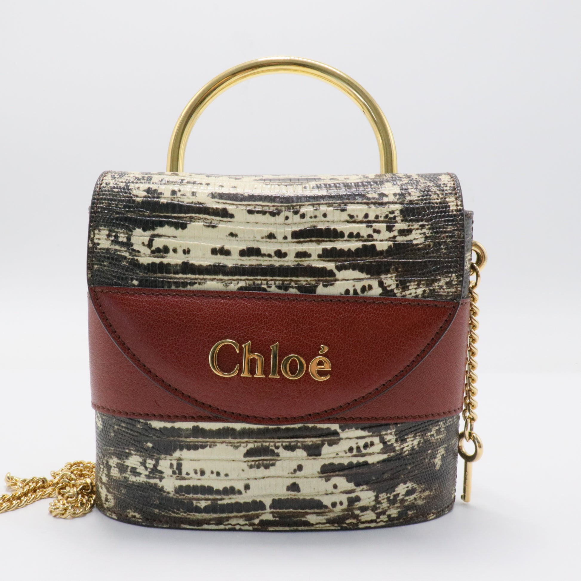 Aby Lock Bag Lizard Embossed Leather Small
