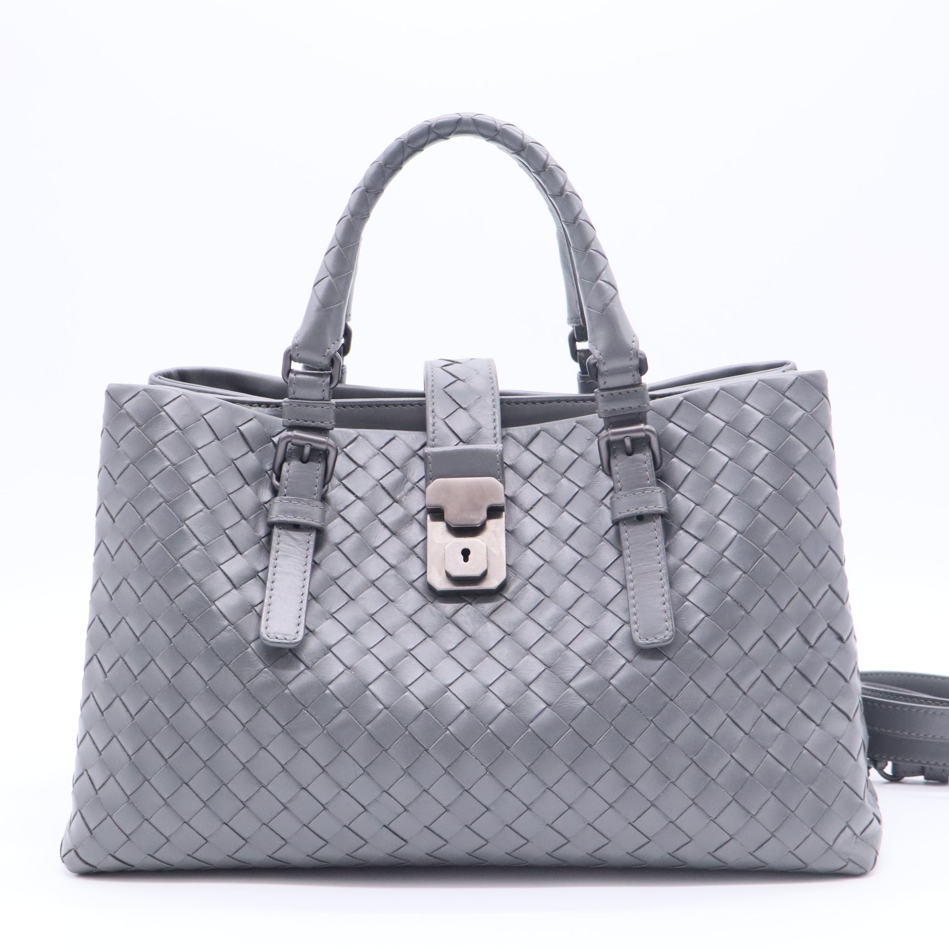 Roma Intrecciato Calfskin Bag Grey
