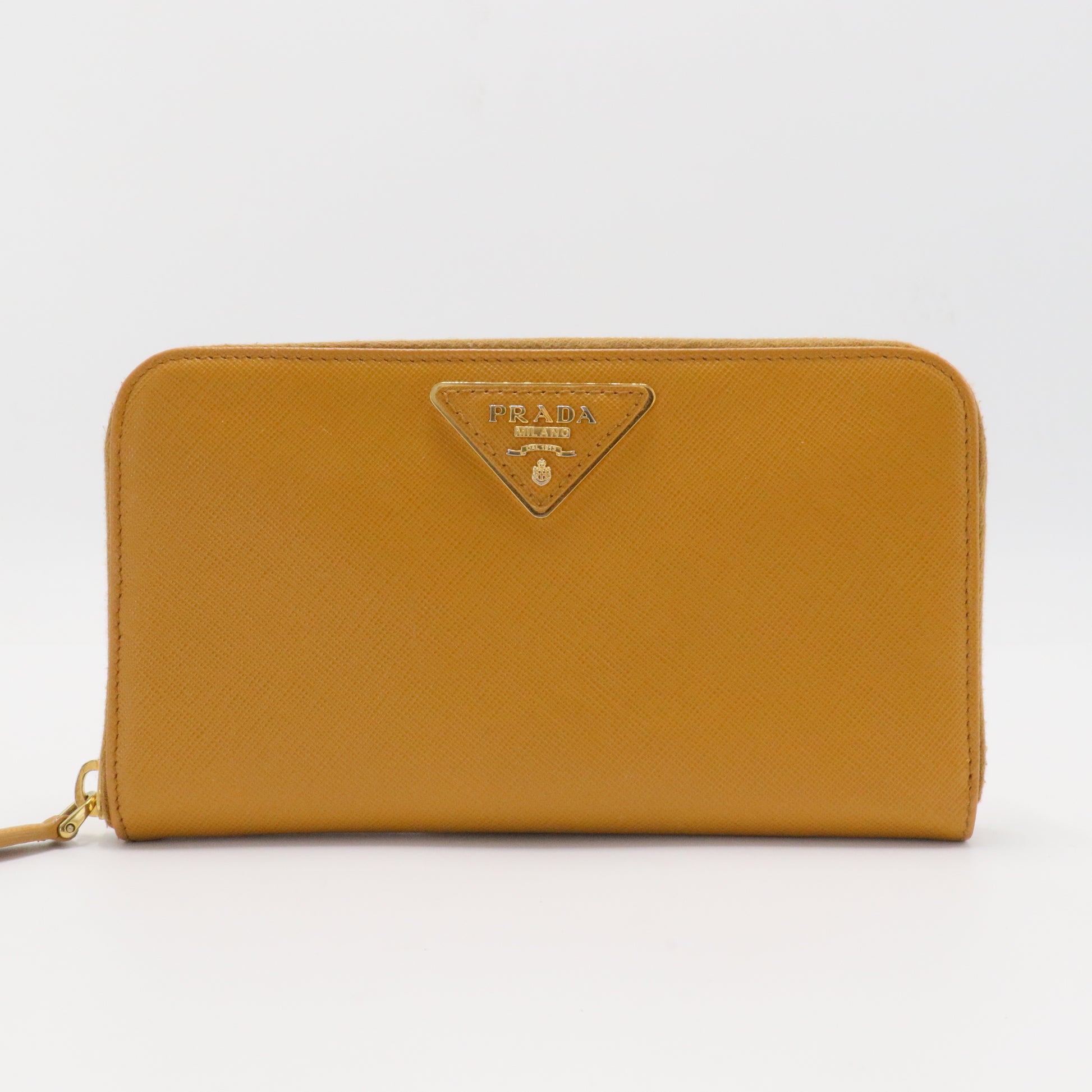 Mustard Yellow Saffiano Lux Leather Zip Around Wallet