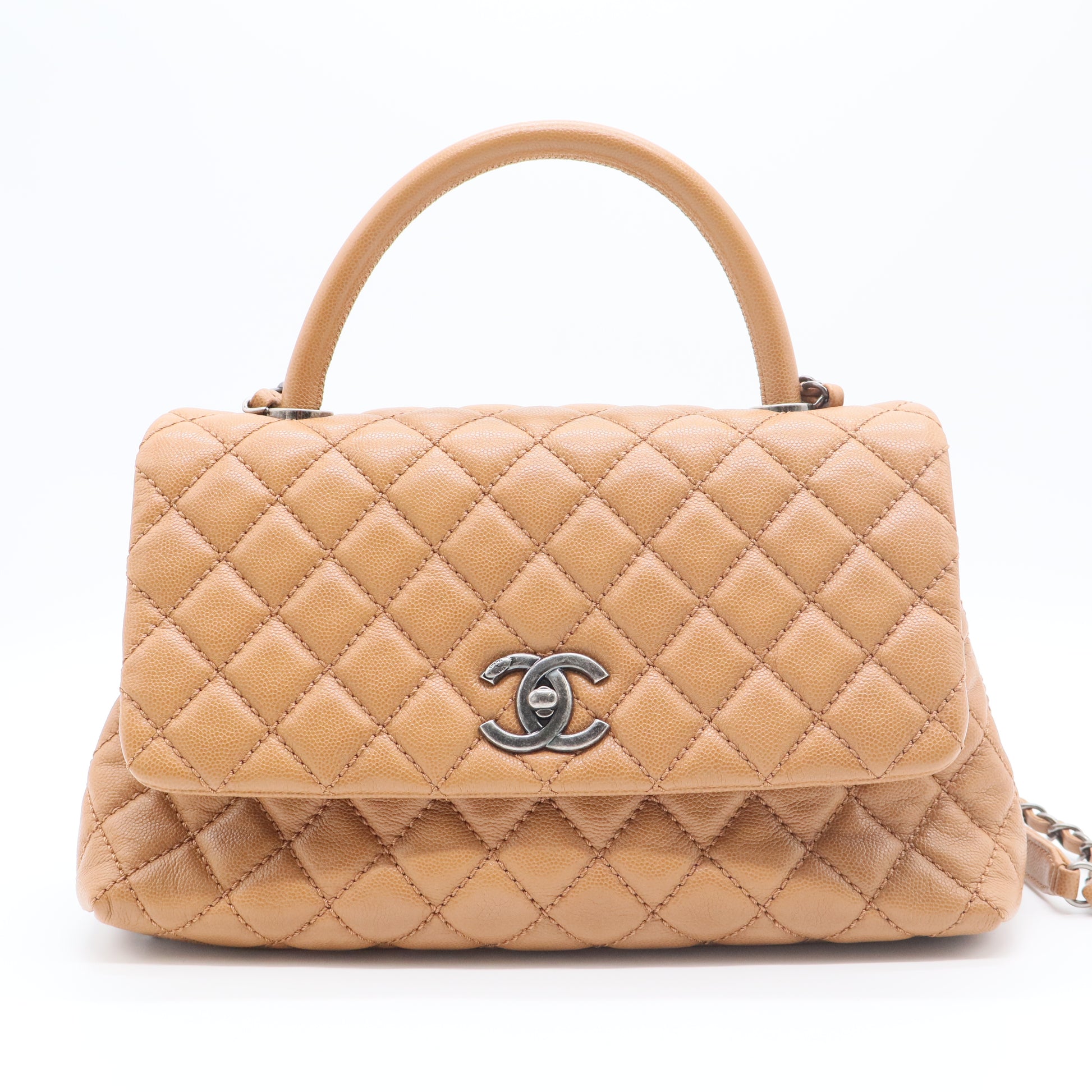 Caviar Quilted Small Coco Handle Flap Brown