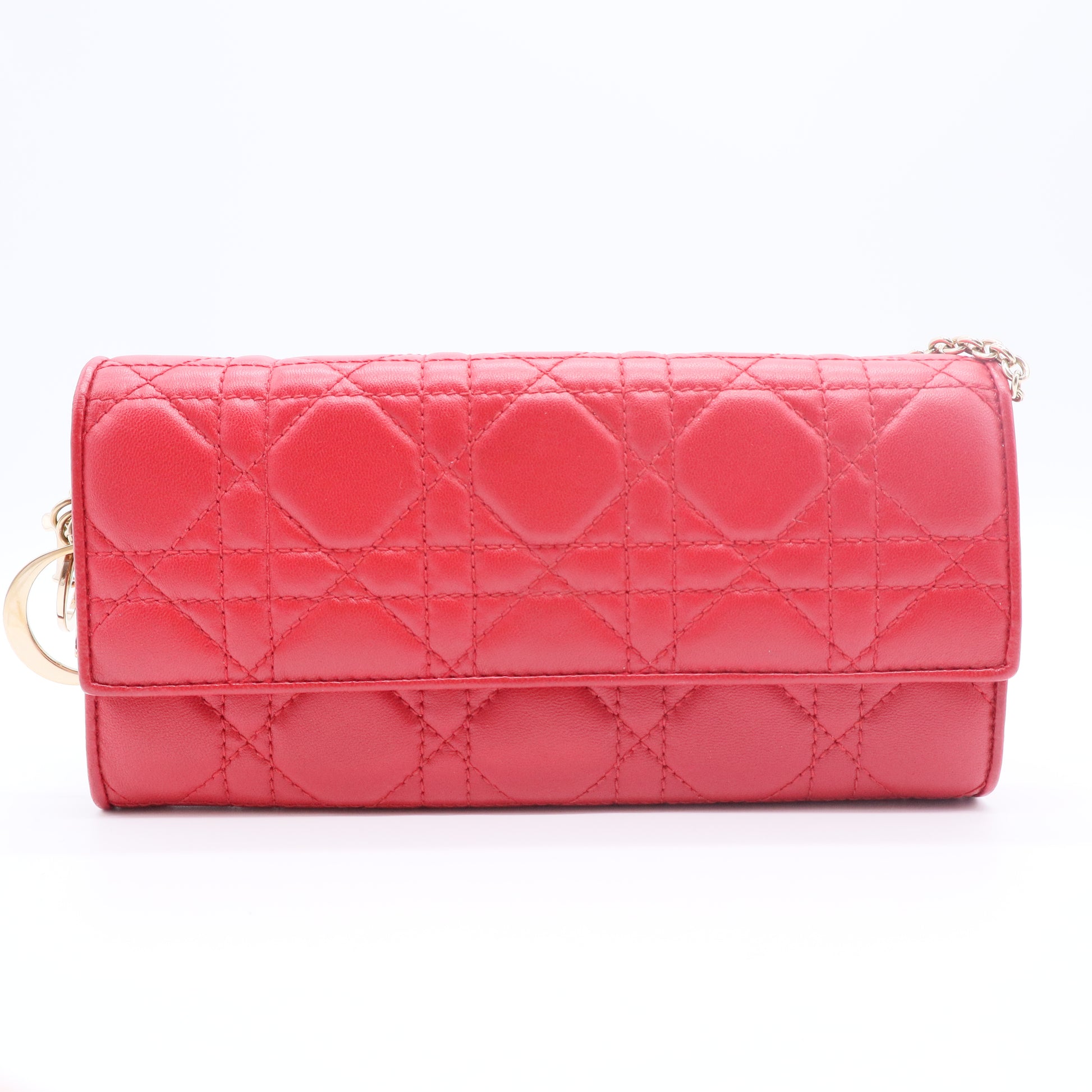 Lambskin Cannage Lady Dior Flap Wallet Red