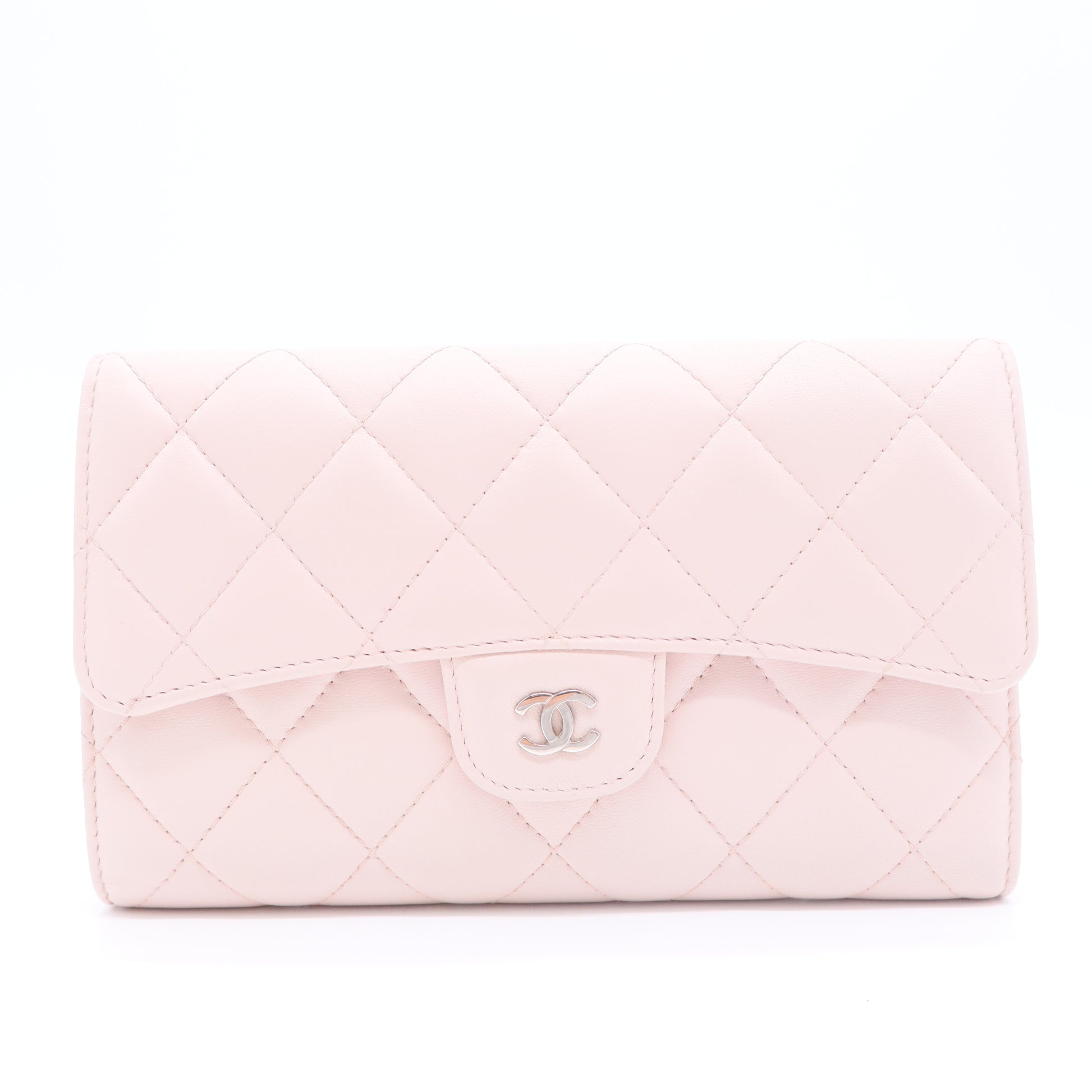 Caviar Quilted Large Gusset Flap Wallet Light Pink