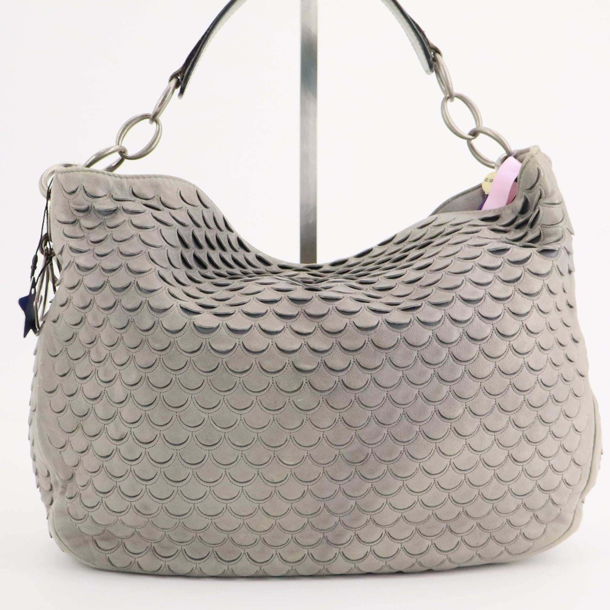 Scallop/Scale-embossed Leather Shoulder Bag twins