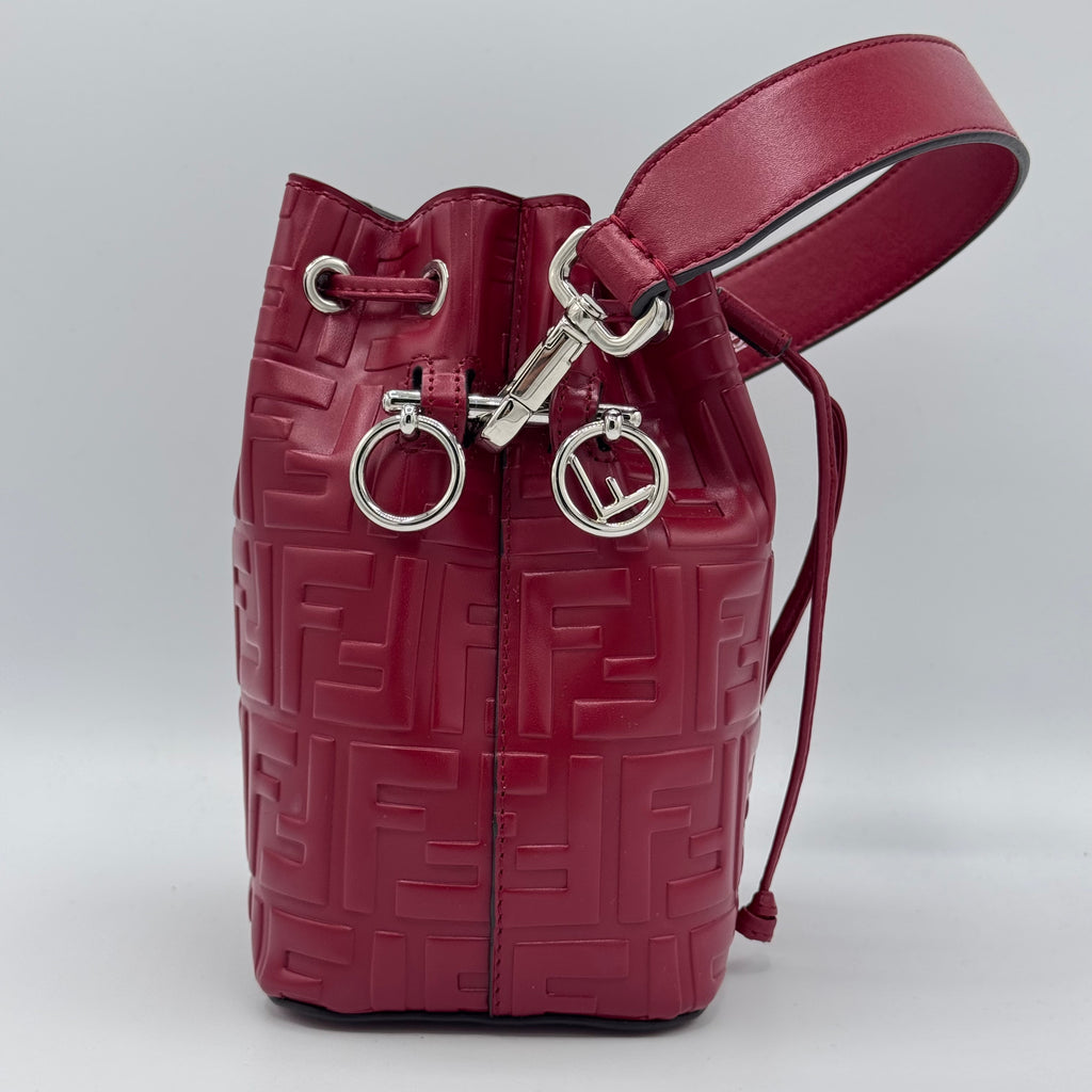 Fendi  Vitello Liberty F is Fendi FF 1974 Embossed Mini Mon Tresor Bucket Bag Fragola