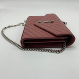 Classic Monogram Wallet on Chain Matelasse Chevron Leather Medium Red