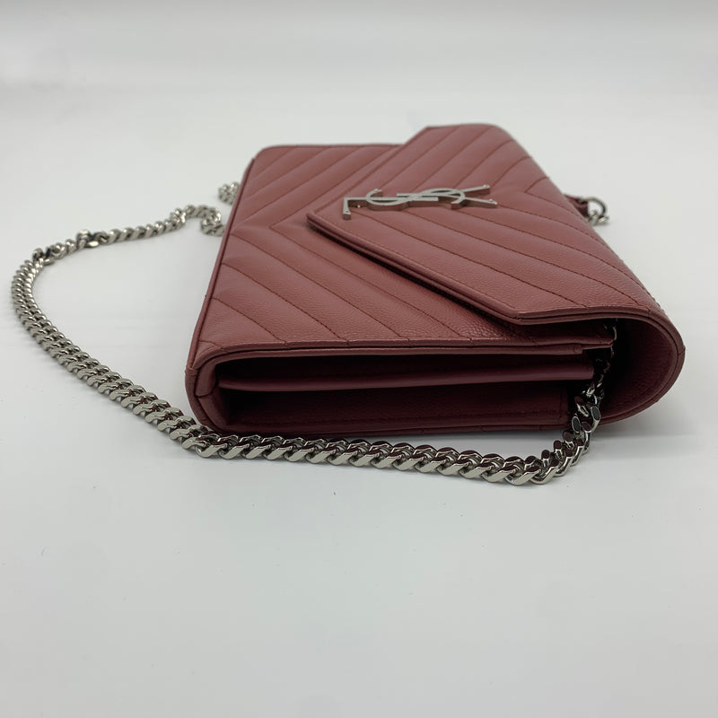 Classic Monogram Wallet on Chain Matelasse Chevron Leather Medium Red