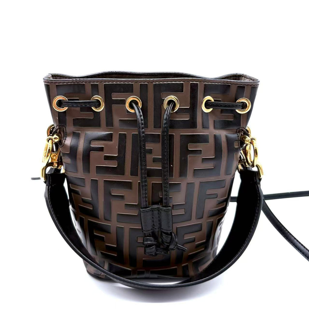 Vitello Liberty F is Fendi Bi-Color FF 1974 Embossed Mini Mon Tresor Bucket Bag Maya Black
