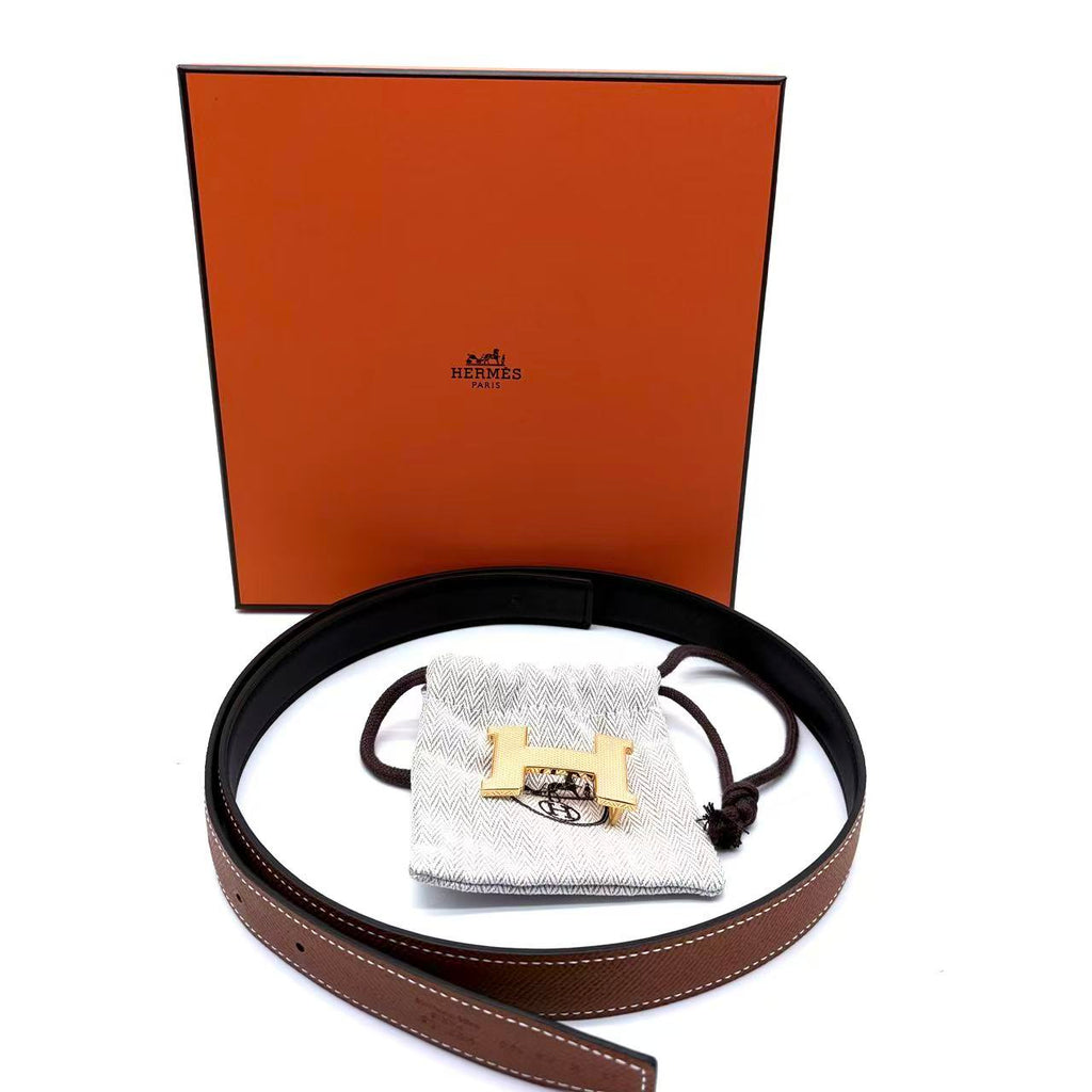 H belt buckle & Reversible leather strap yellow gold Size 80