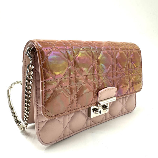 Dior Iridescent/Pink Cannage Quilted Patent and Leather New Lock Clutch Bag