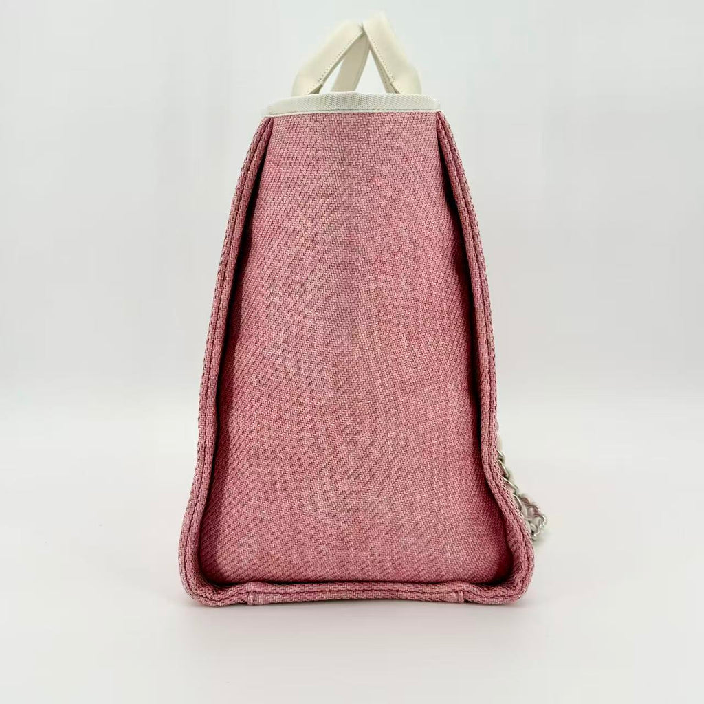 Striped Canvas Deauville Medium Shopping Tote Bag