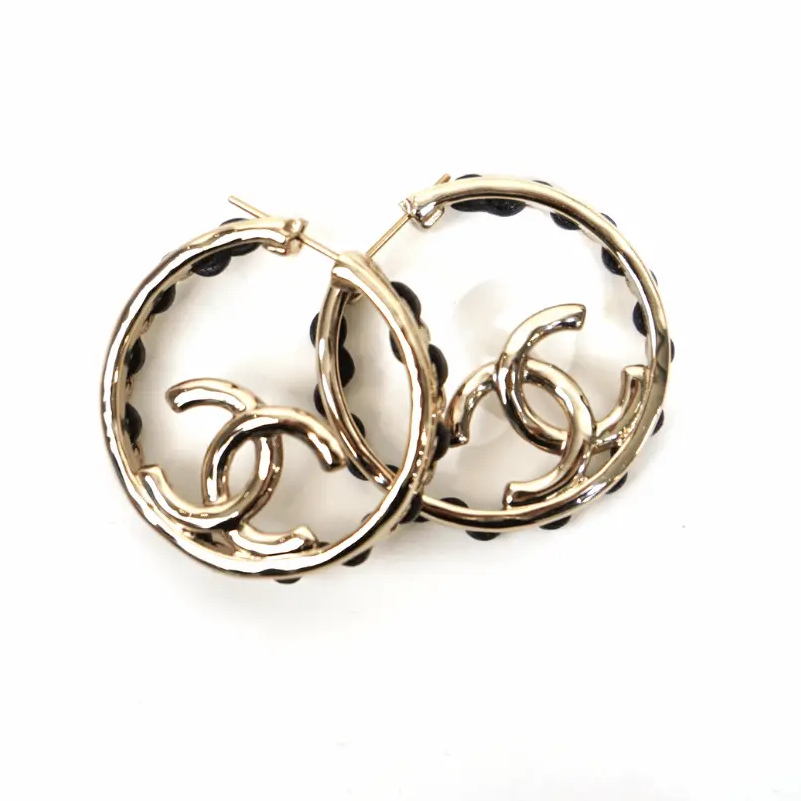 CHANEL CC Circular Earrings with Interwoven Leather Chain Twins LDJ6727