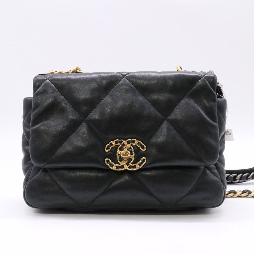 Chanel 19 Flap Bag Lambskin Black Mediumtwins LDZ1471