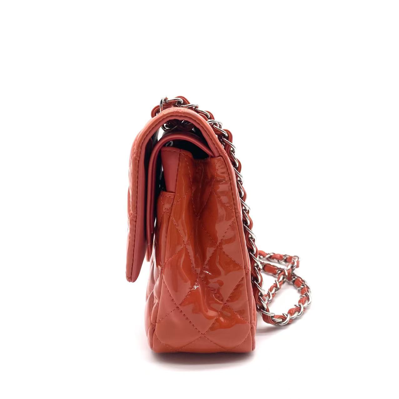 Patent Calfskin Quilted Mini Rectangular Flap Red