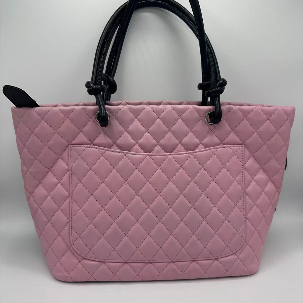 Calfskin Quilted Large Cambon Tote Pink Black
