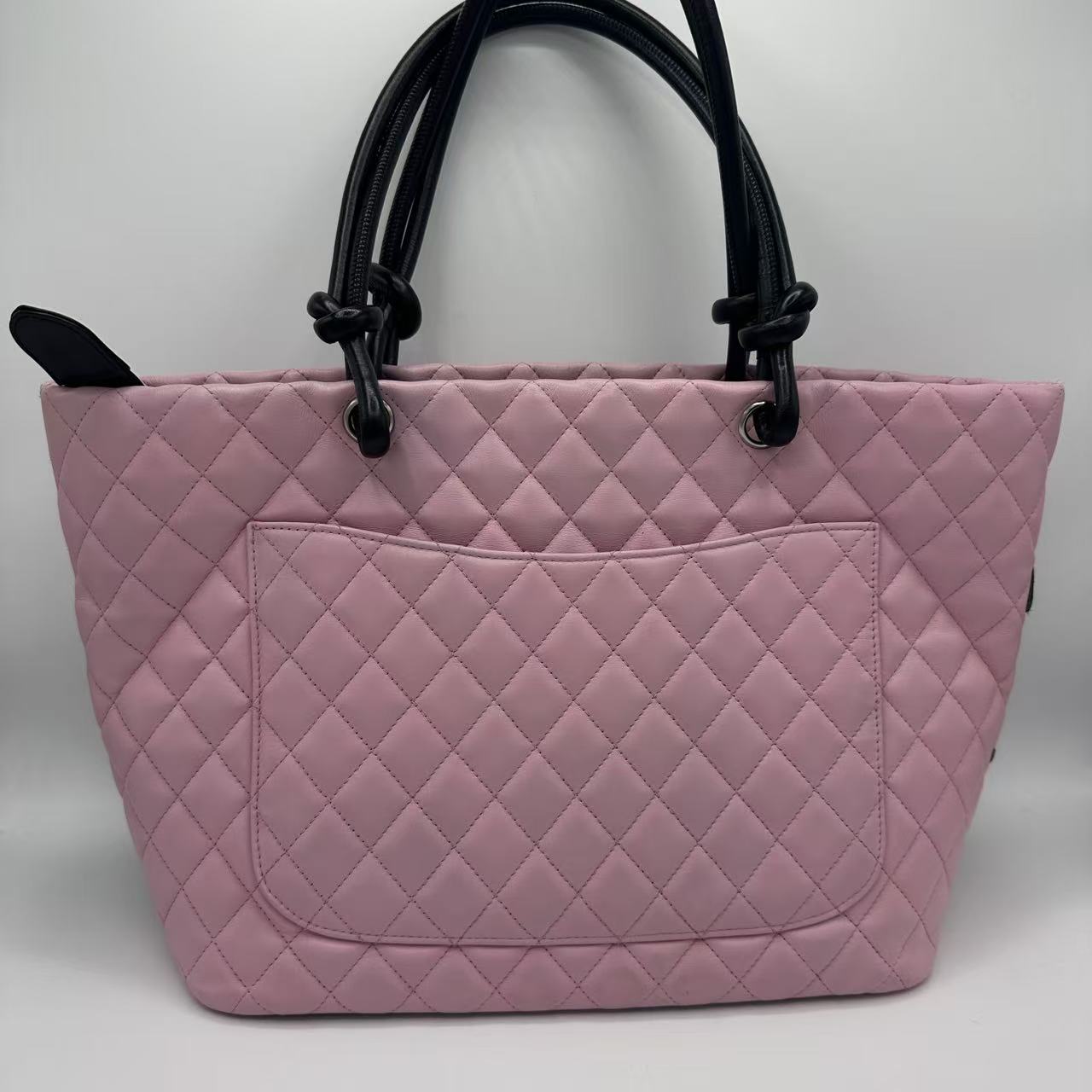 Calfskin Quilted Large Cambon Tote Pink Black