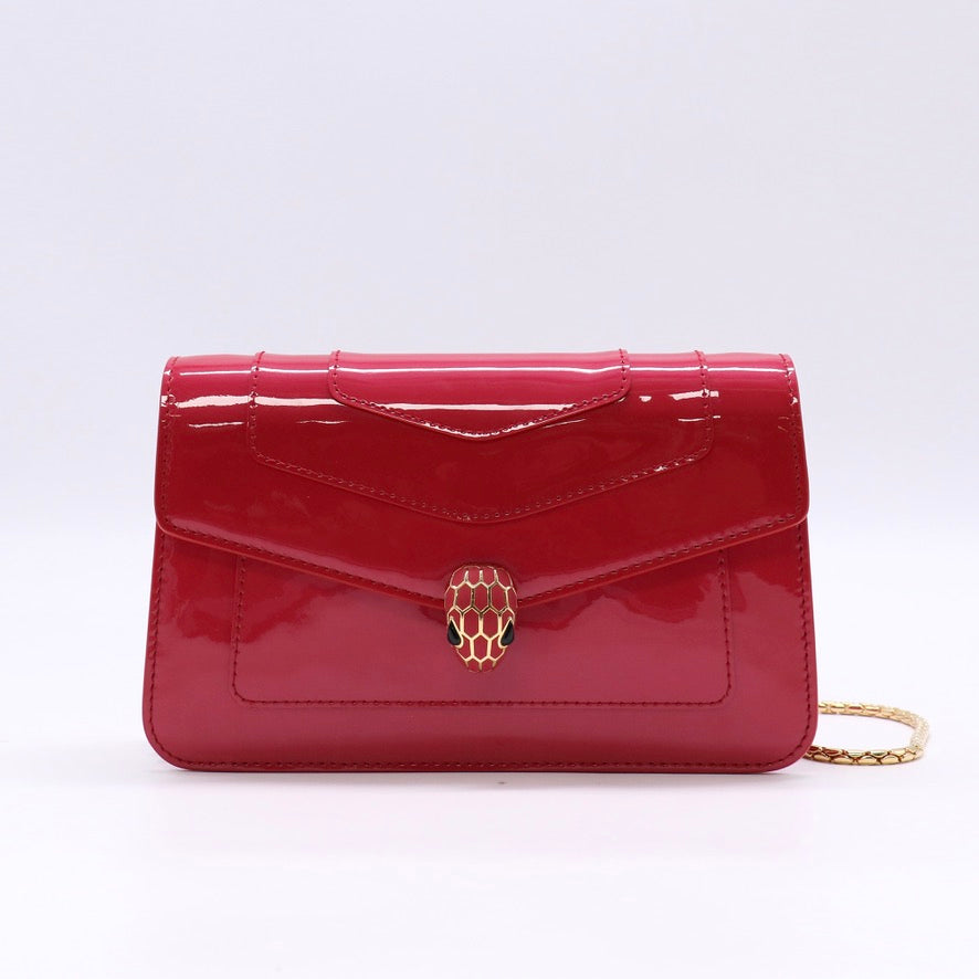 Bvlgari Serpenti Forever Wallet on Chain Patent Leather Red twins LDZ1483