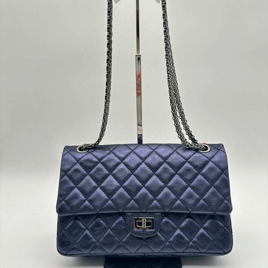 Reissue 2.55 Flap Bag Quilted Blue Metallic Aged Calfskin