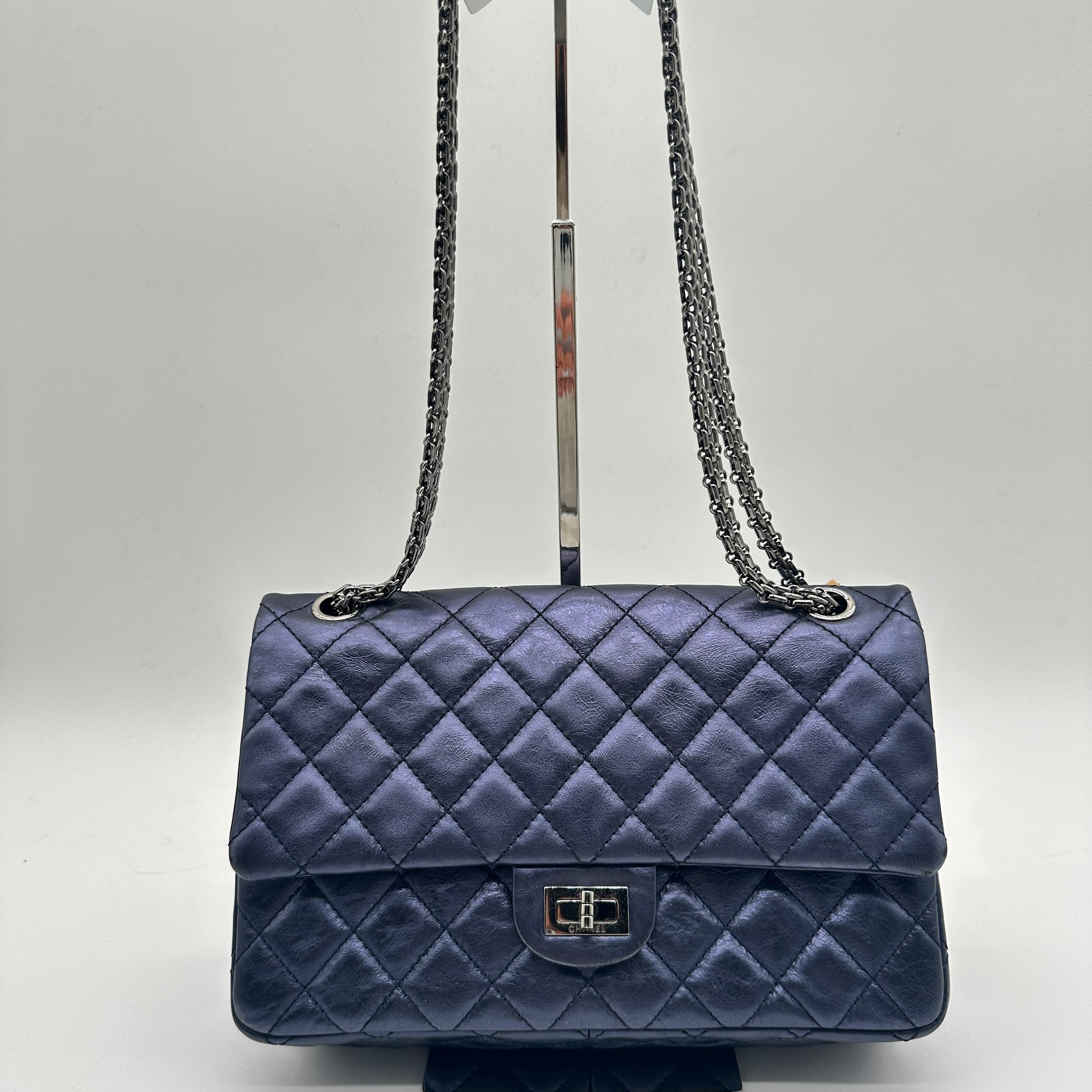 Reissue 2.55 Flap Bag Quilted Blue Metallic Aged Calfskin