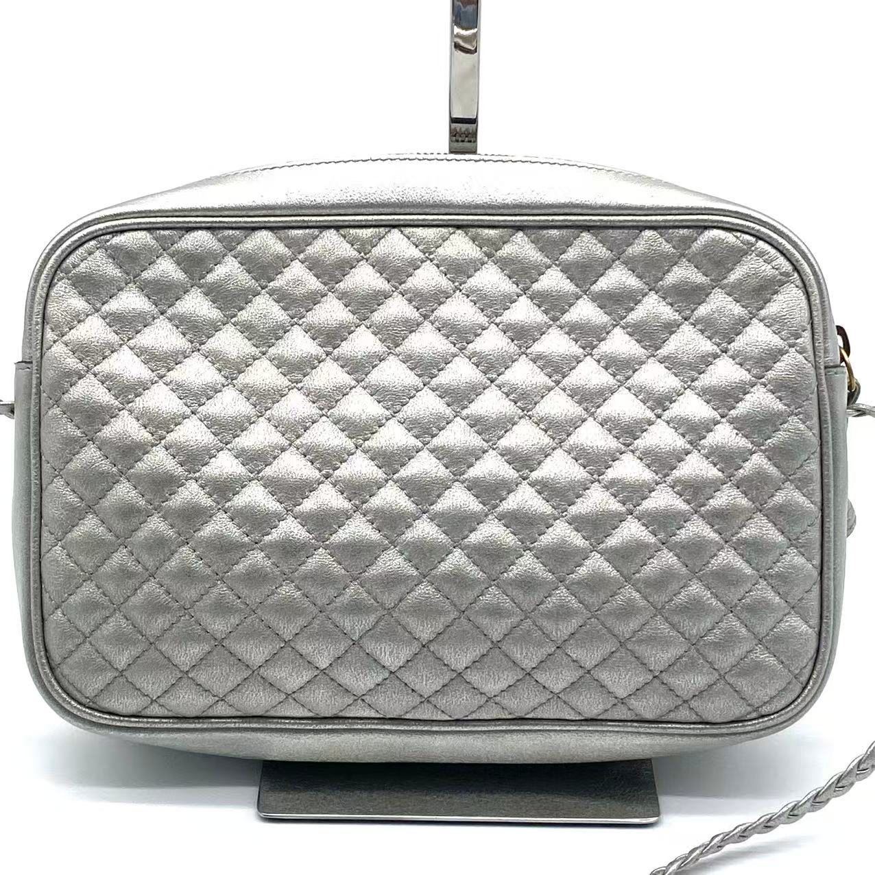 Laminated Nappa Web Trapuntata Small GG Shoulder Bag Argento