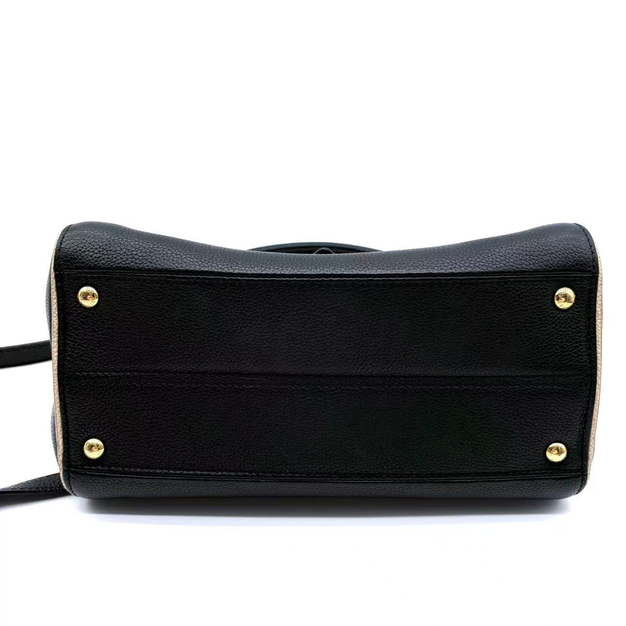 Monogram Leather Double V Crossbody Shoulder Bag
