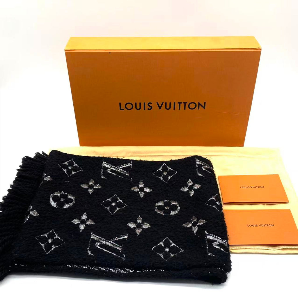 Black/Silver Wool/Silk Logomania Scarf