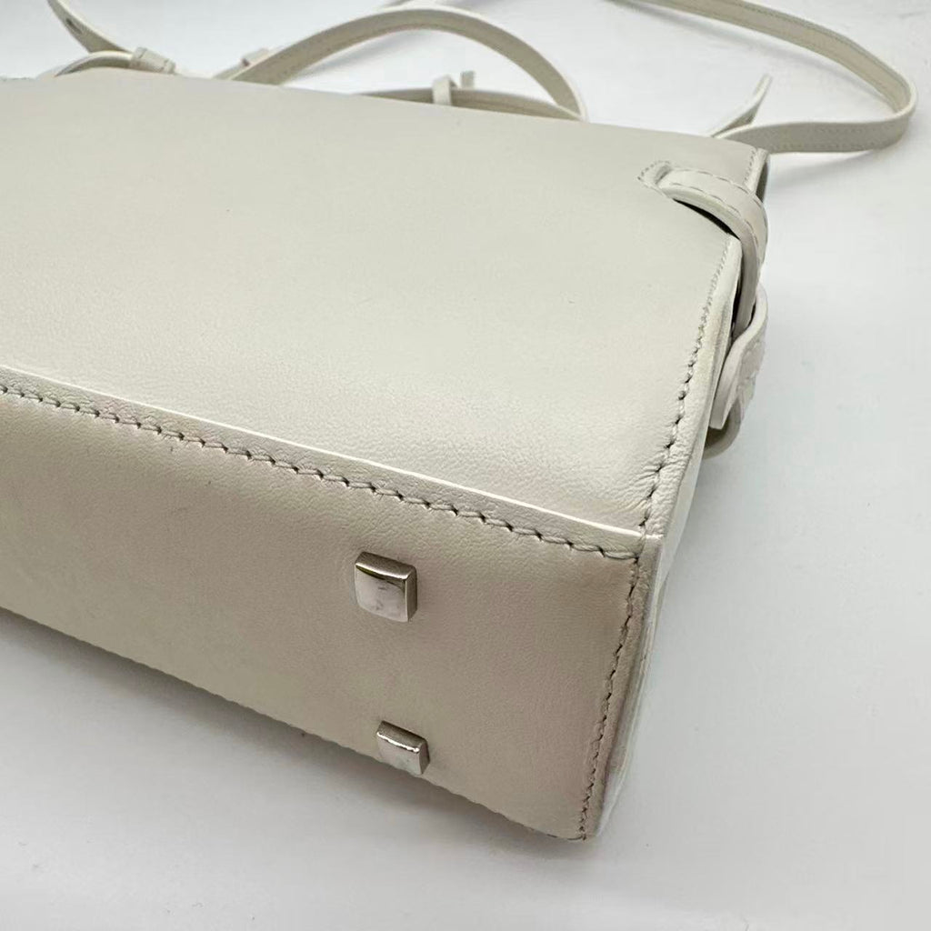 Tempete White Leather Top Handle Bag
