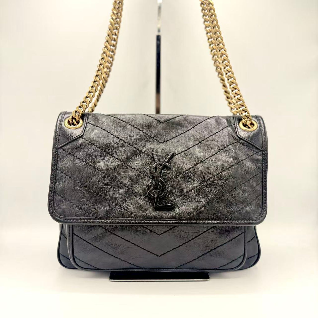Niki Gold Chain Flap Bag Leather Medium