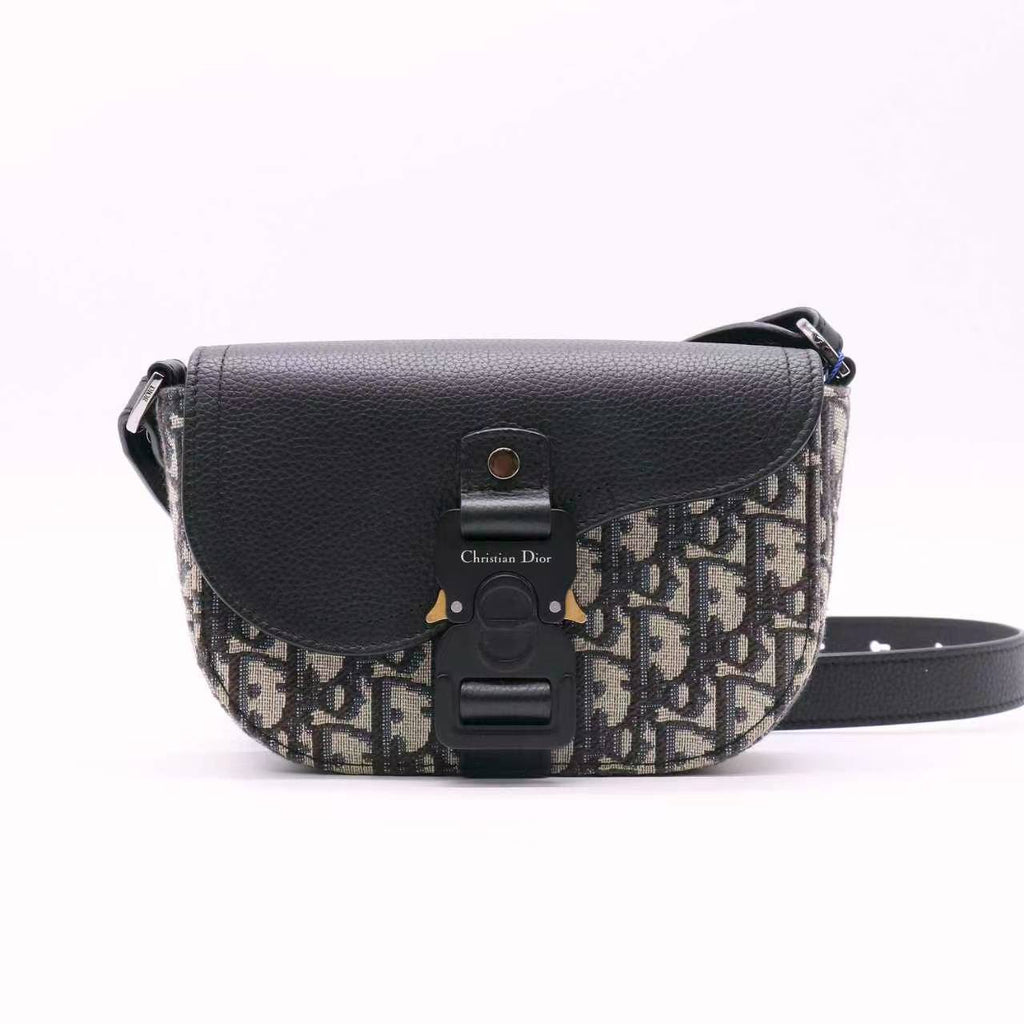 Christian Dior Oblique Jacquard Grained Calfskin Saddle Pouch With Strap  twins LDJ5433
