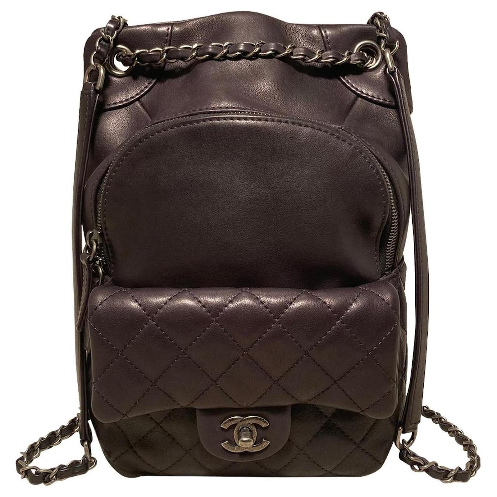Drawstring CC Flap Backpack Quilted Lambskin Small Twins