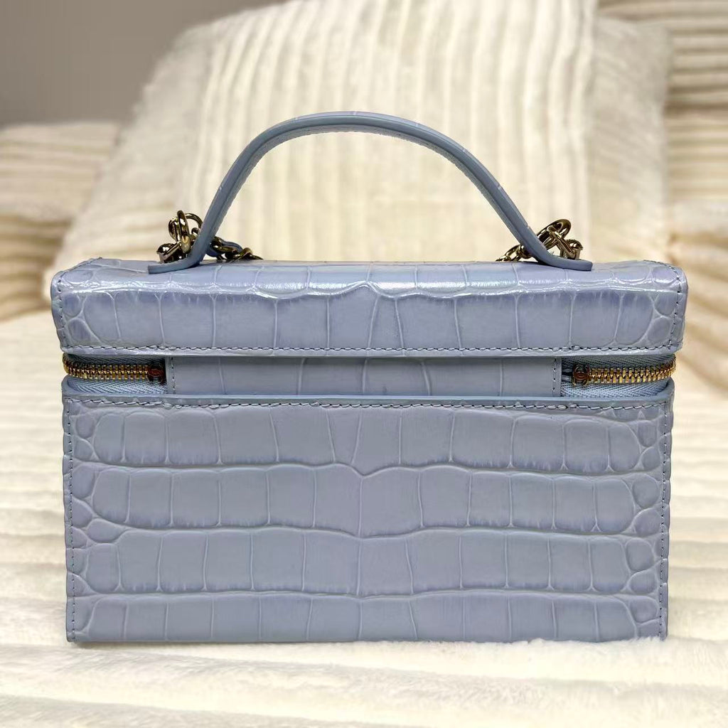 2026 Calfskin Slim Vanity Case With Chain Light Blue