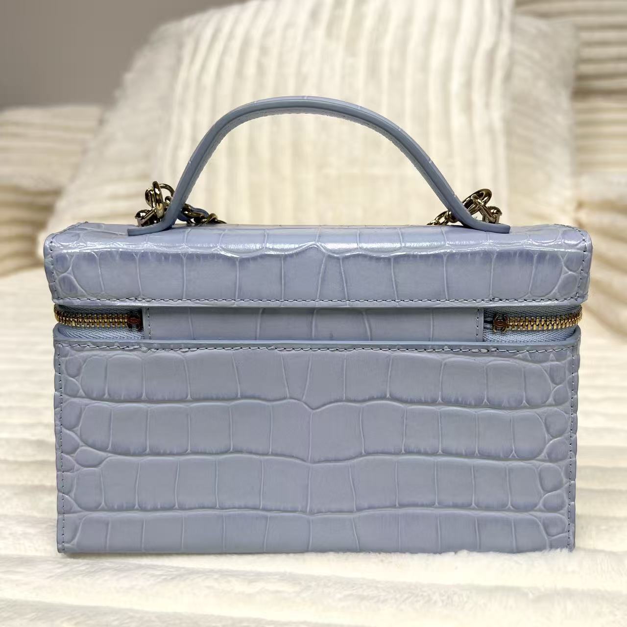 2026 Calfskin Slim Vanity Case With Chain Light Blue