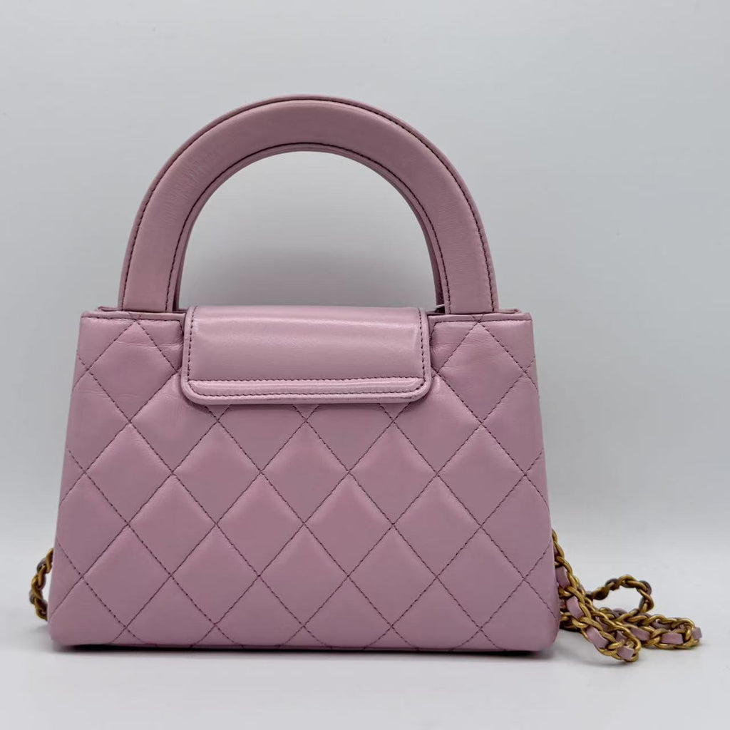 Chanel  Shiny Aged Calfskin Quilted Nano Kelly Shopper Pink