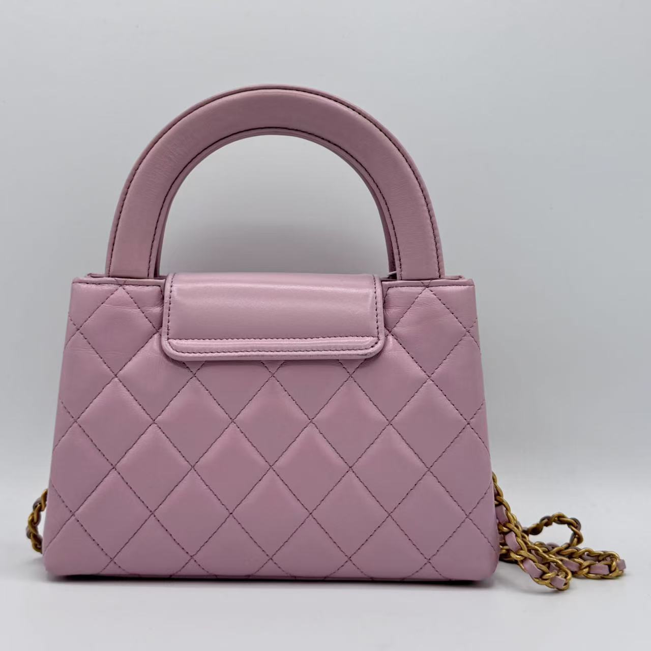 Chanel  Shiny Aged Calfskin Quilted Nano Kelly Shopper Pink