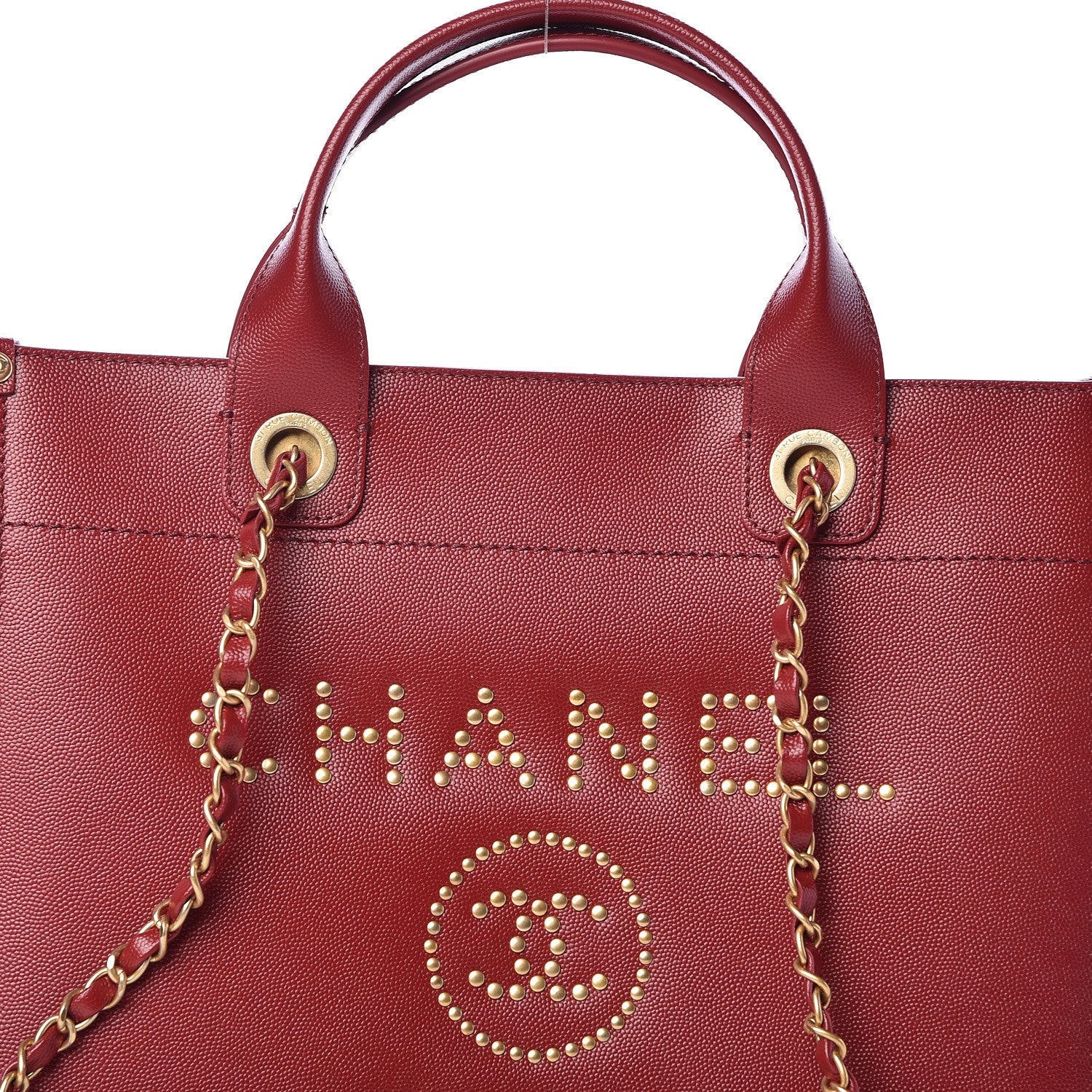 Caviar Small Studded Deauville Tote Red - twins
