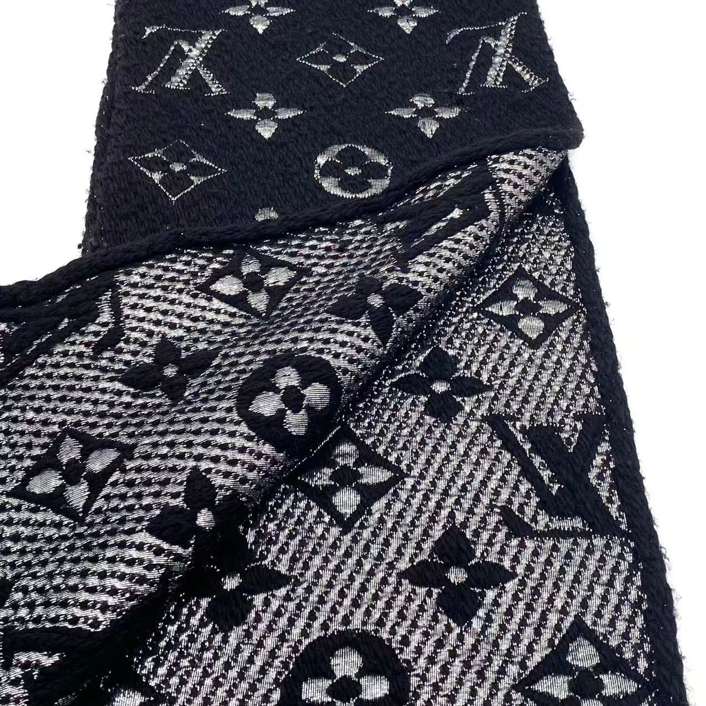 Black/Silver Wool/Silk Logomania Scarf
