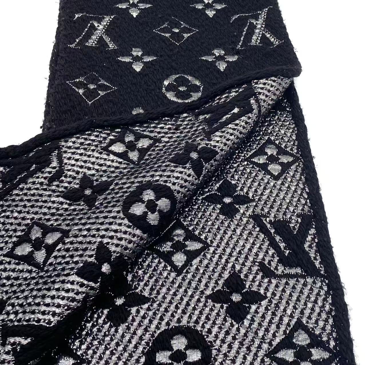Black/Silver Wool/Silk Logomania Scarf
