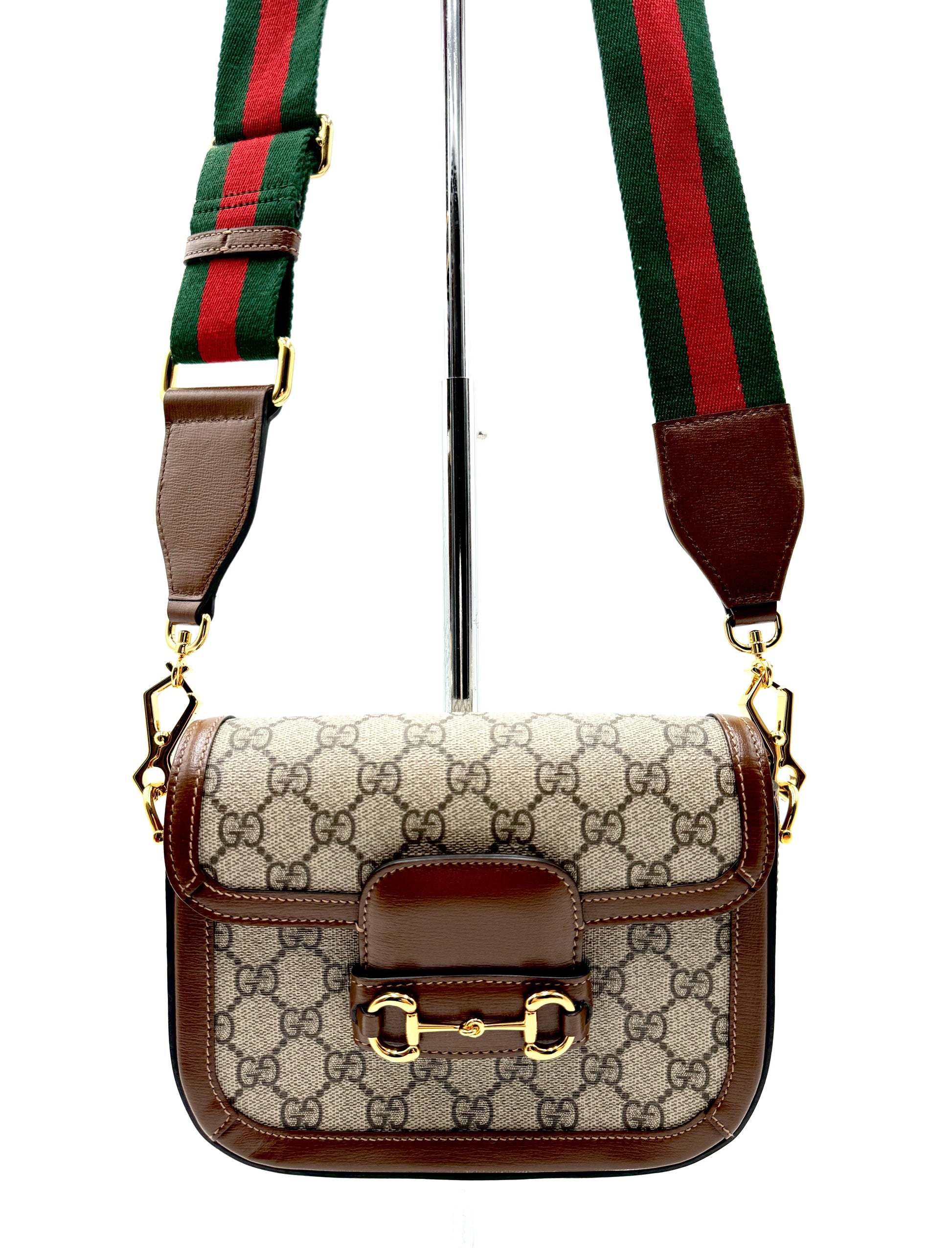 PRE-OWNED Gucci Horsebit 1955 small shoulder bag in GG Supreme canvas