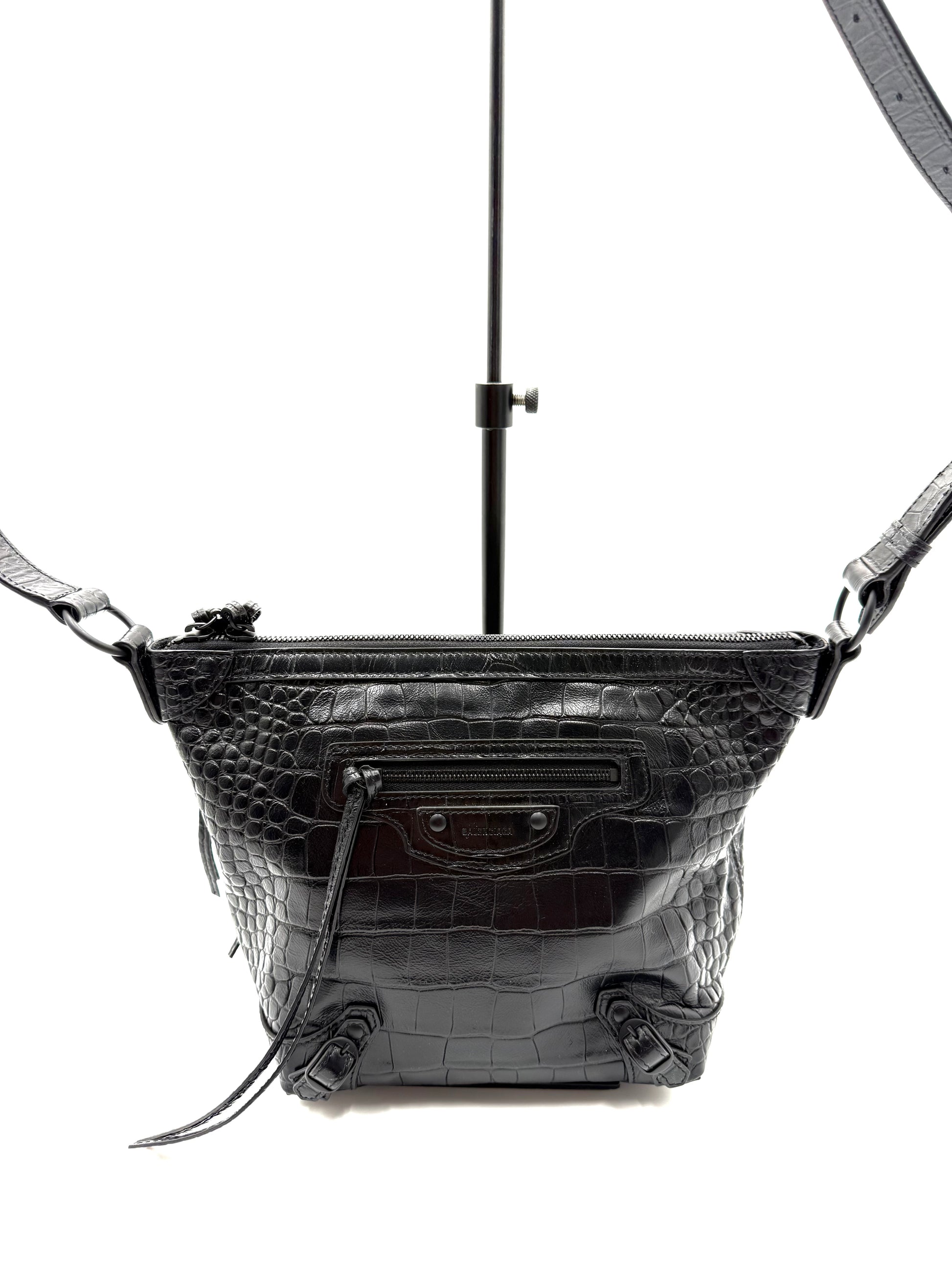 Balenciaga Neo Classic Hobo Crocodile Embossed Leather